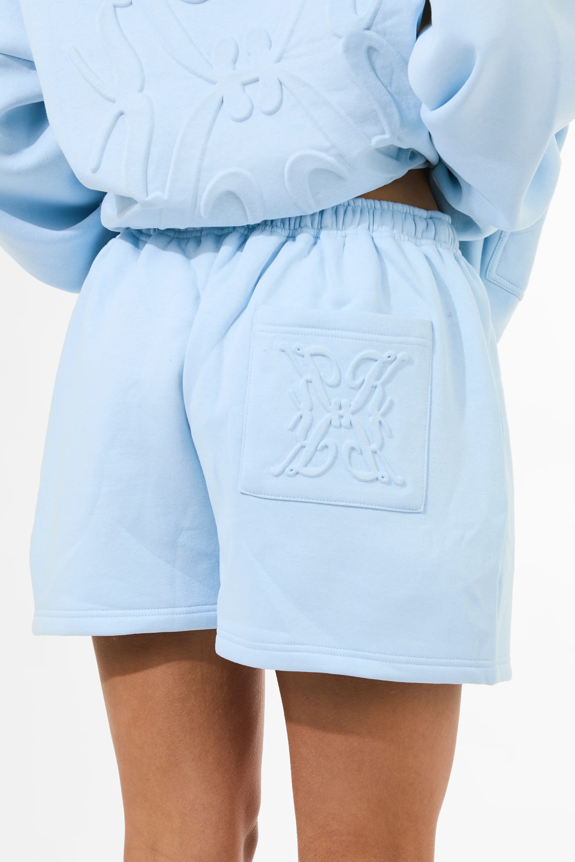 Kaiia Embossed Mini Sweat Shorts Pale Blue - Image 3