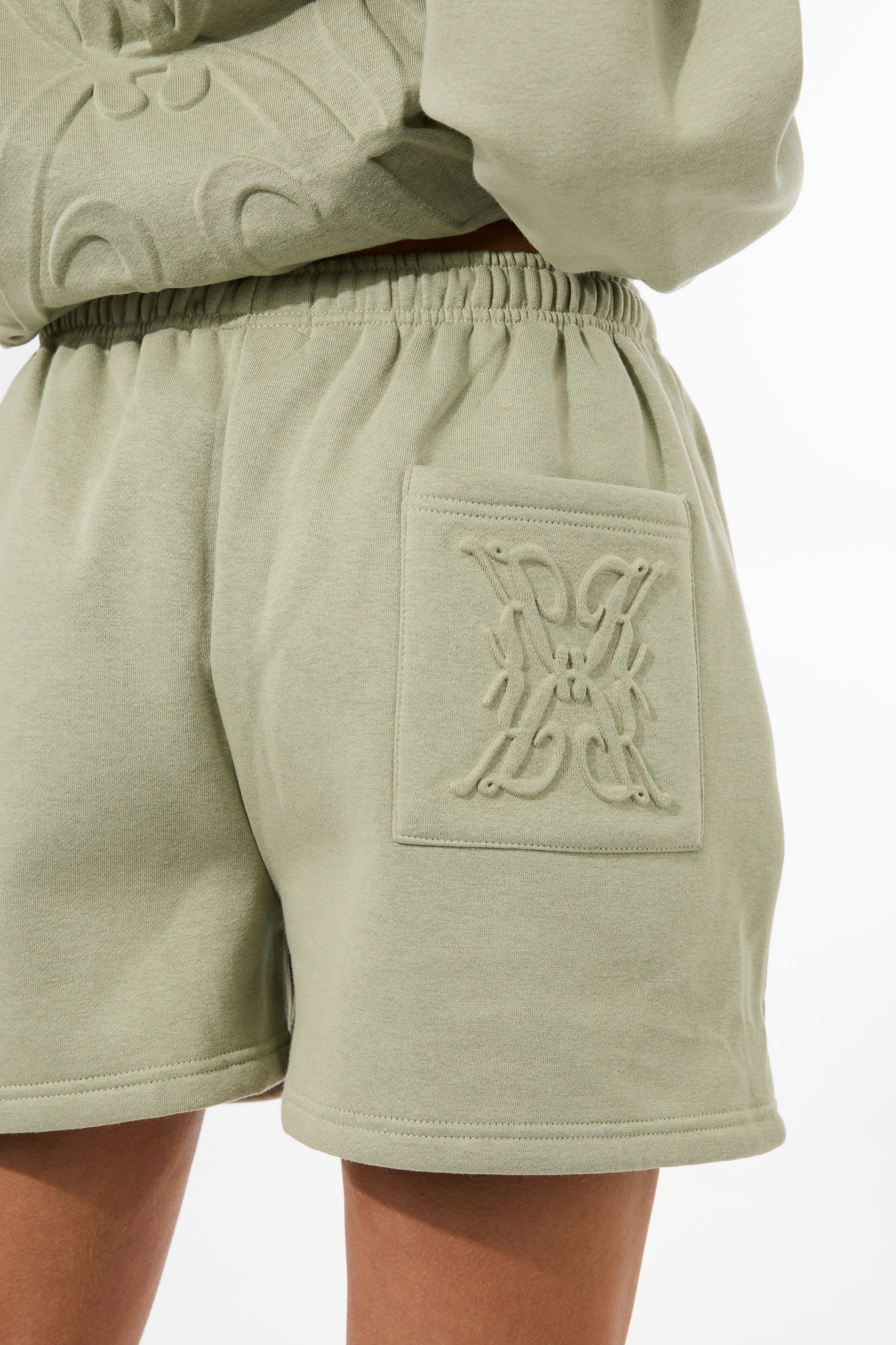 Kaiia Embossed Mini Sweat Shorts Sage - Image 3