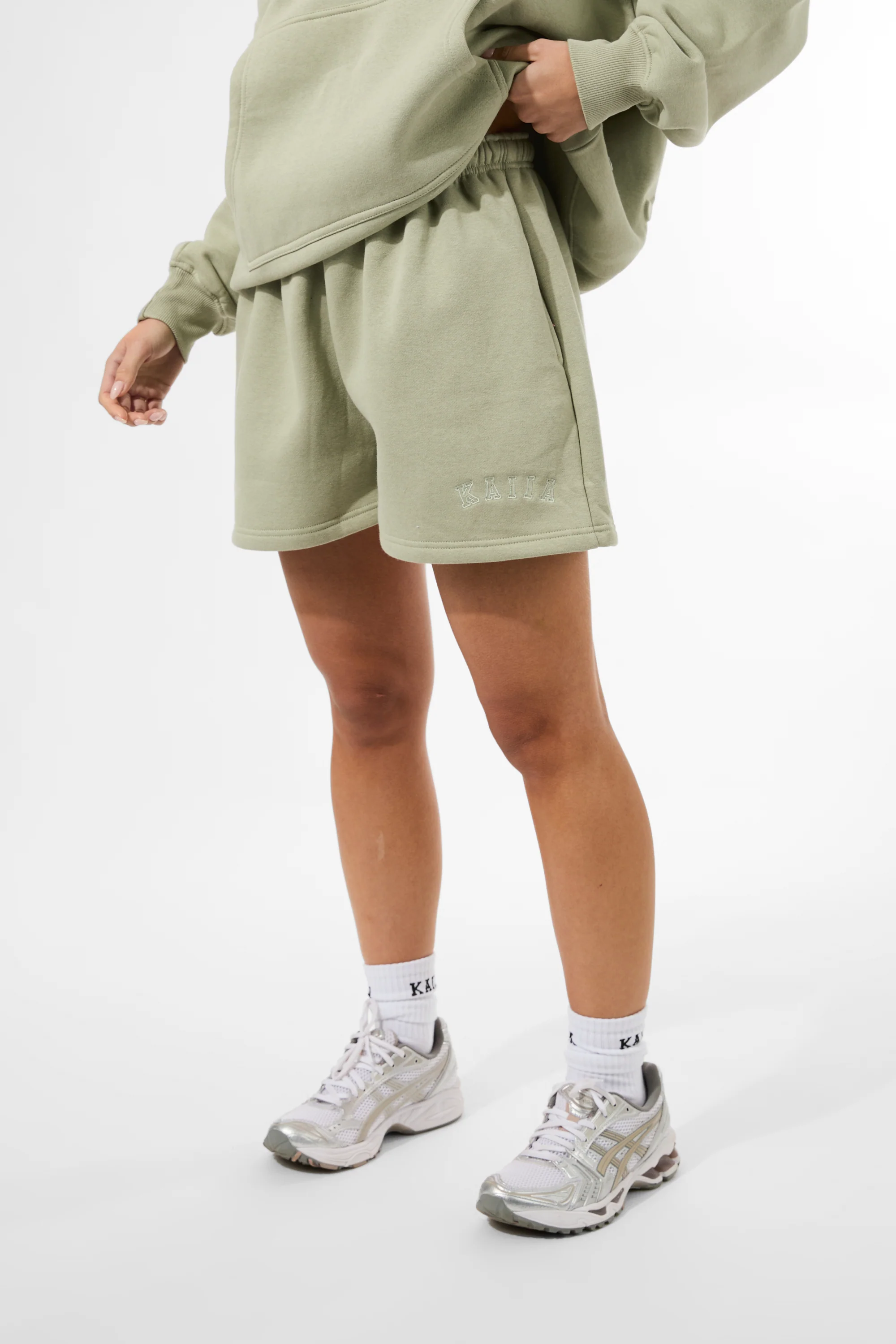 Kaiia Embossed Mini Sweat Shorts Sage - Image 4