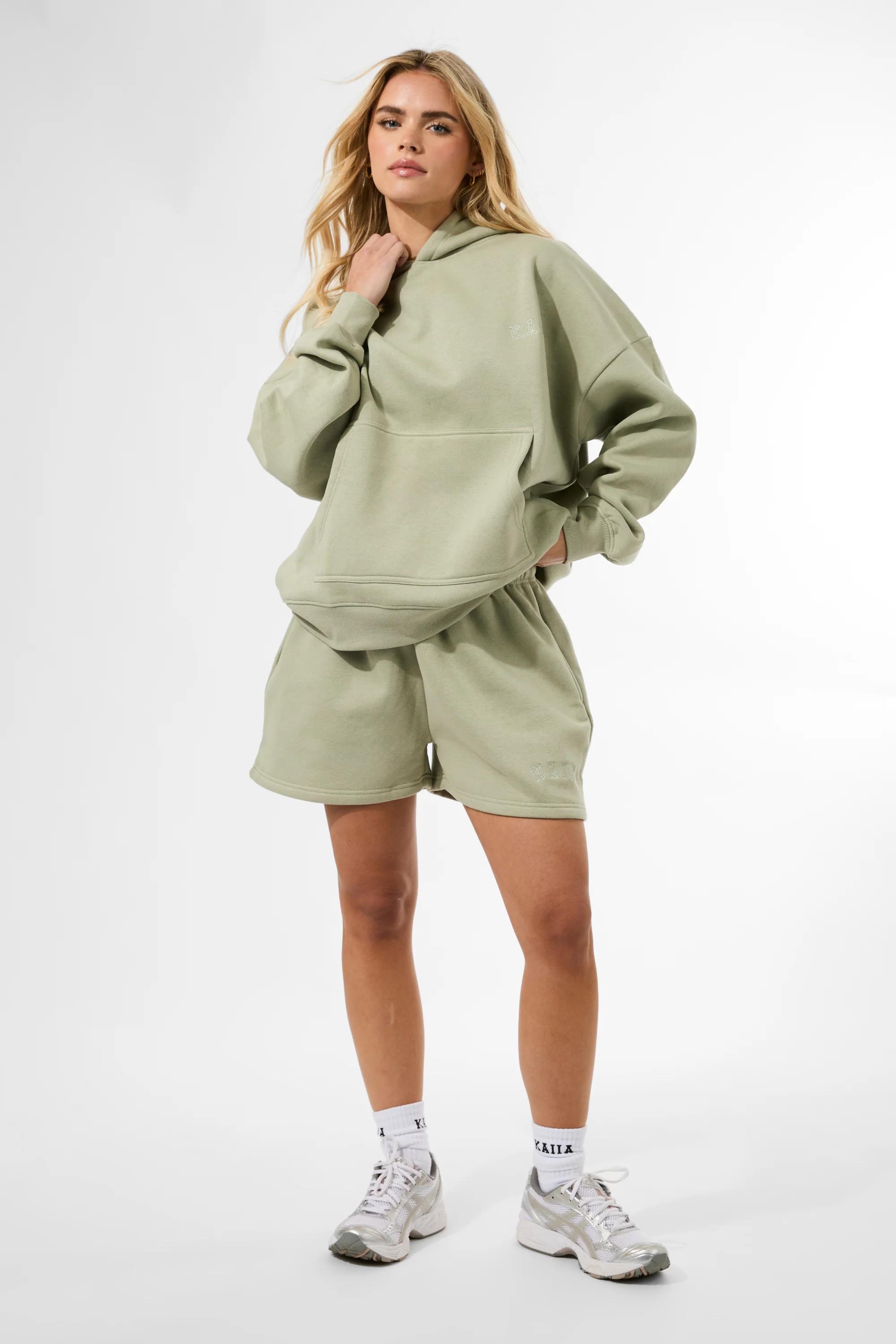 Kaiia Embossed Mini Sweat Shorts Sage - Image 5
