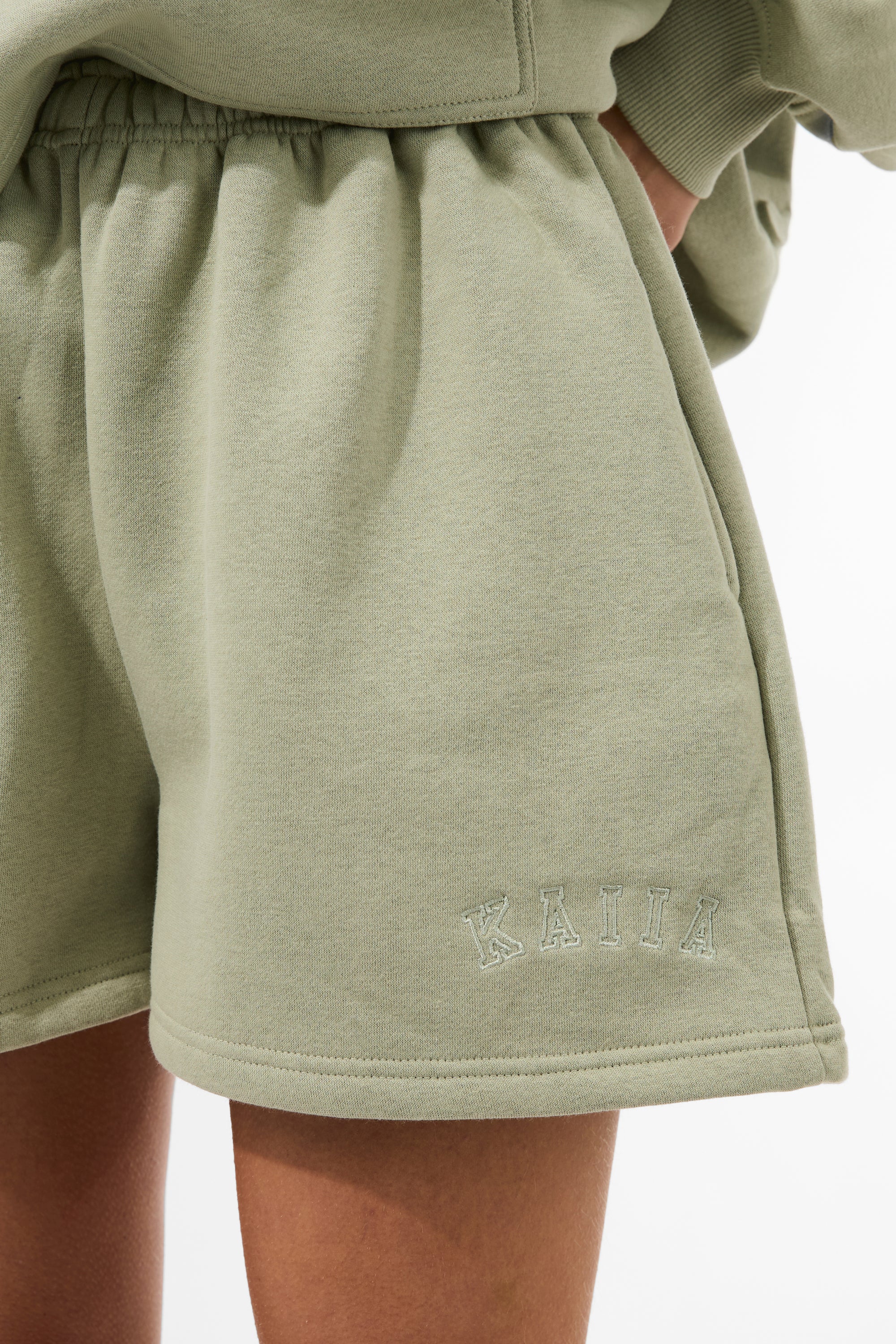 Kaiia Embossed Mini Sweat Shorts Sage - Image 6