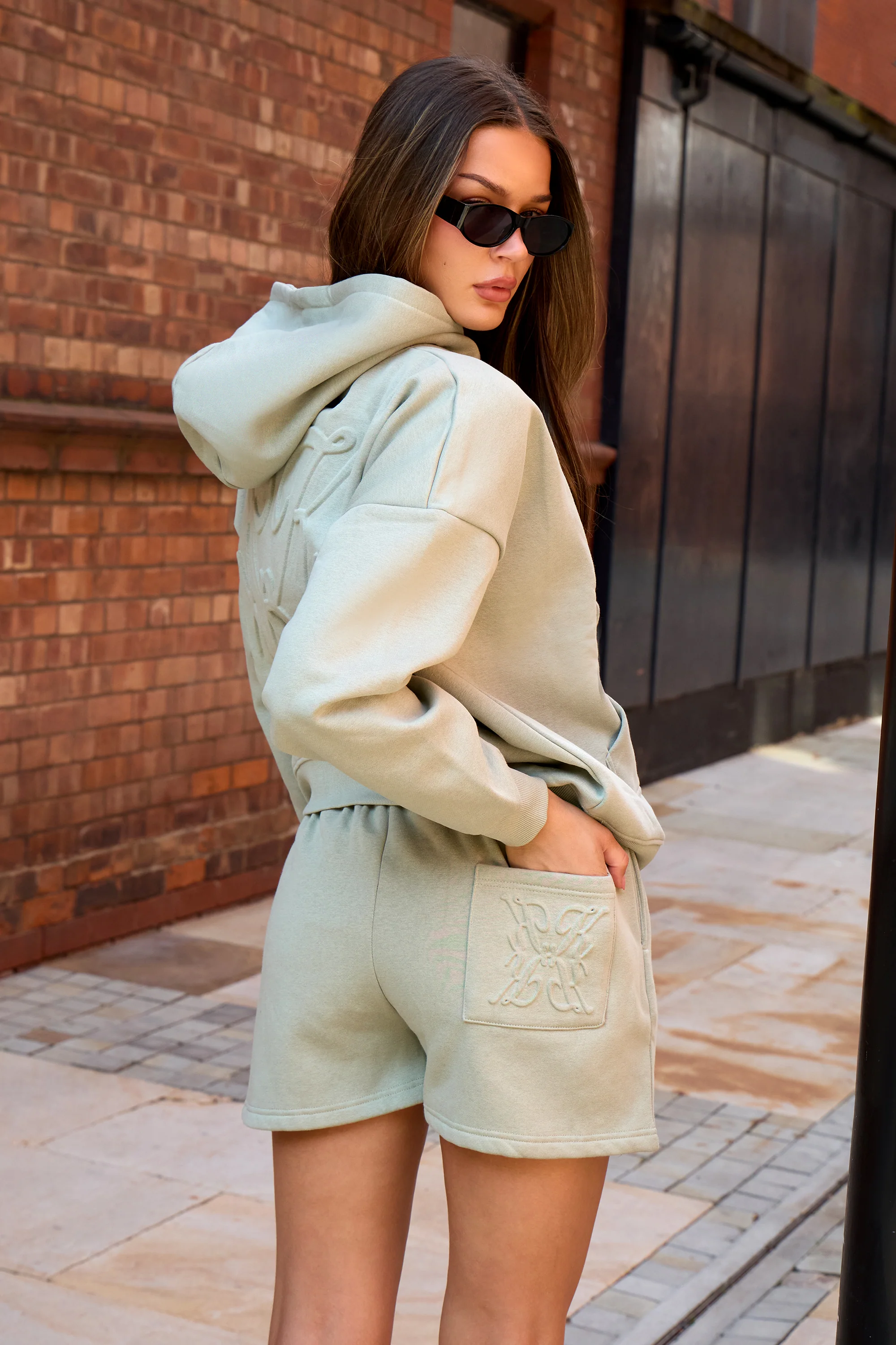 Kaiia Embossed Mini Sweat Shorts Sage - Image 8