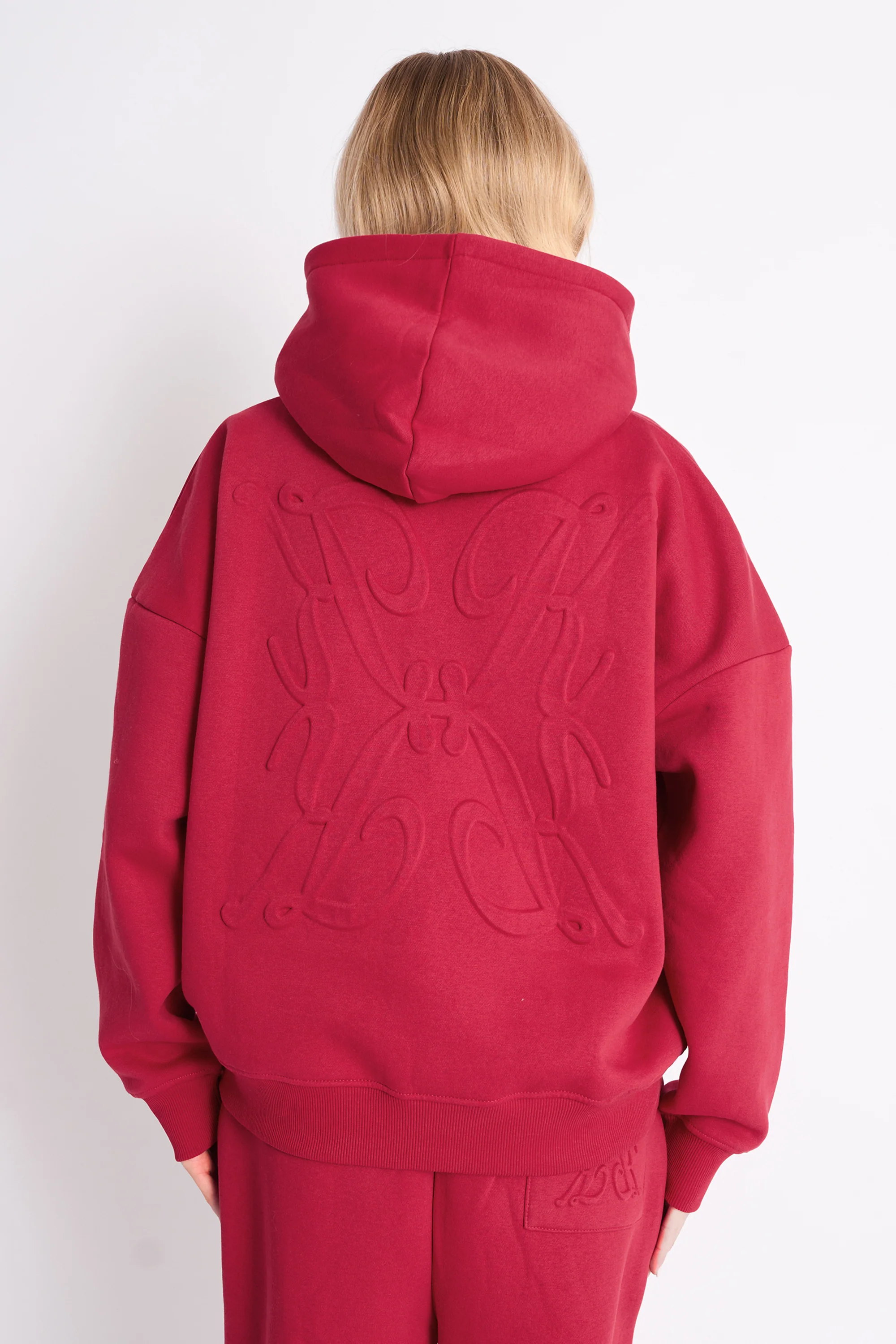 Kaiia Logo Embossed Oversized Hoodie Berry Red