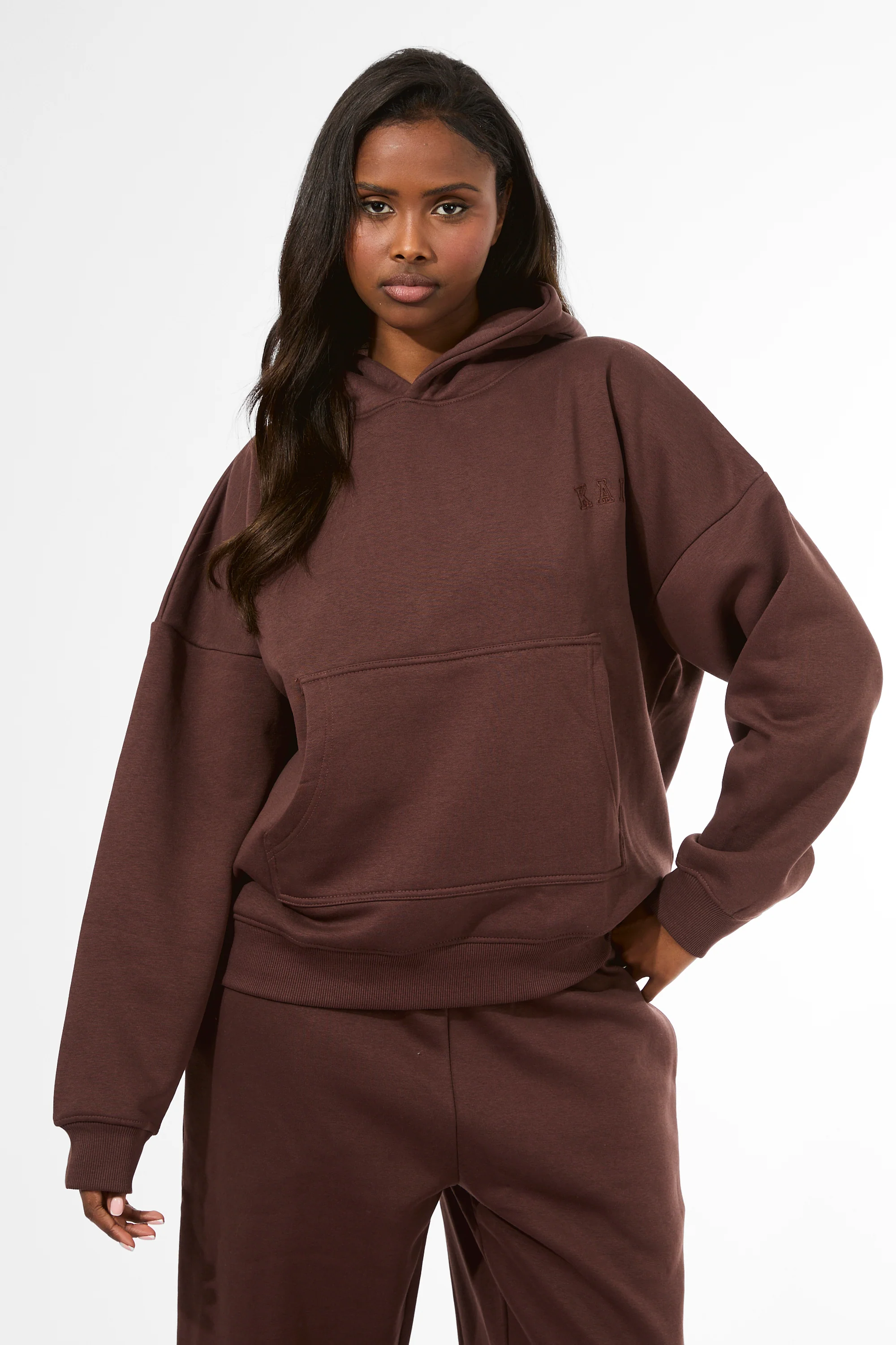 Kaiia Logo Embossed Oversized Hoodie Mocha - Image 2