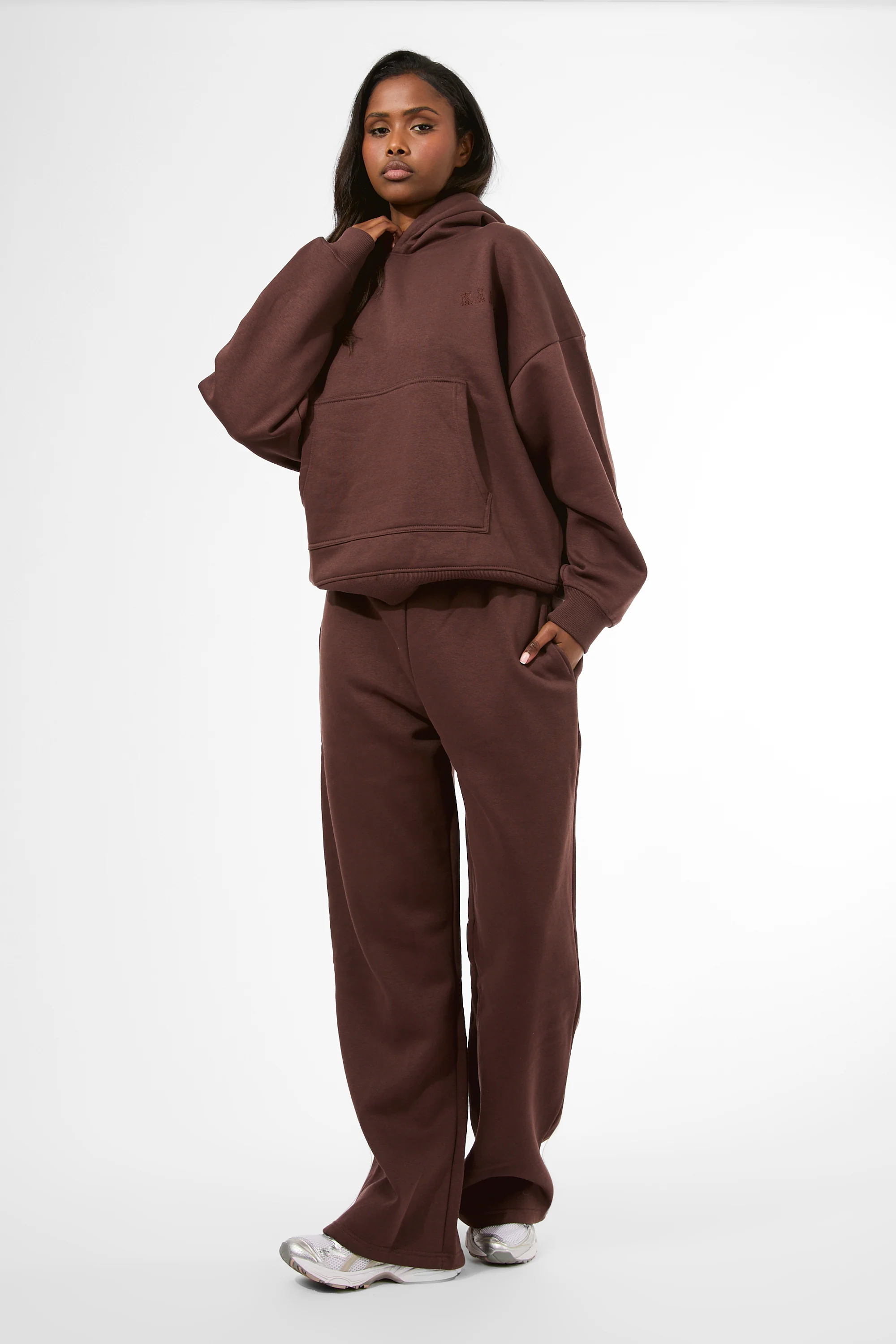 Kaiia Logo Embossed Oversized Hoodie Mocha - Image 3