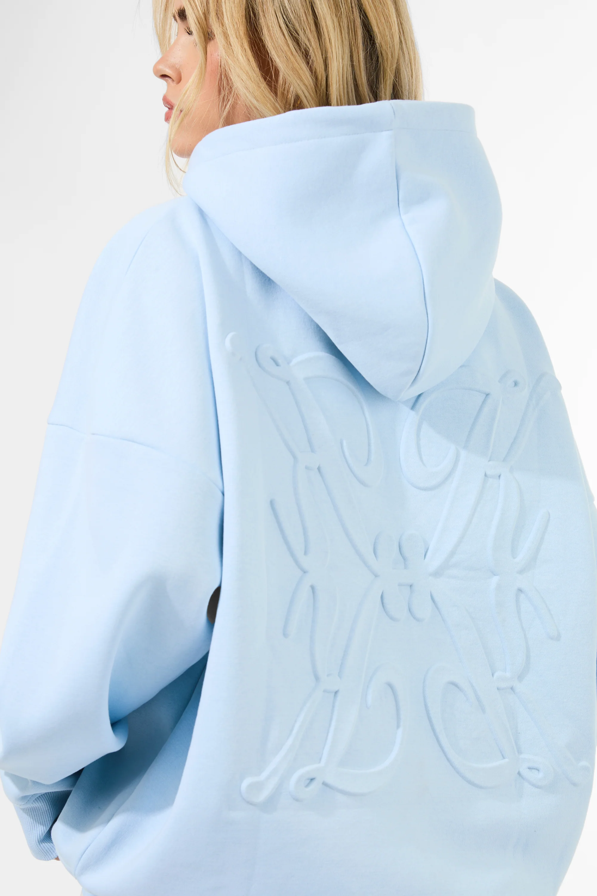 Kaiia Logo Embossed Oversized Hoodie Pale Blue - Image 3