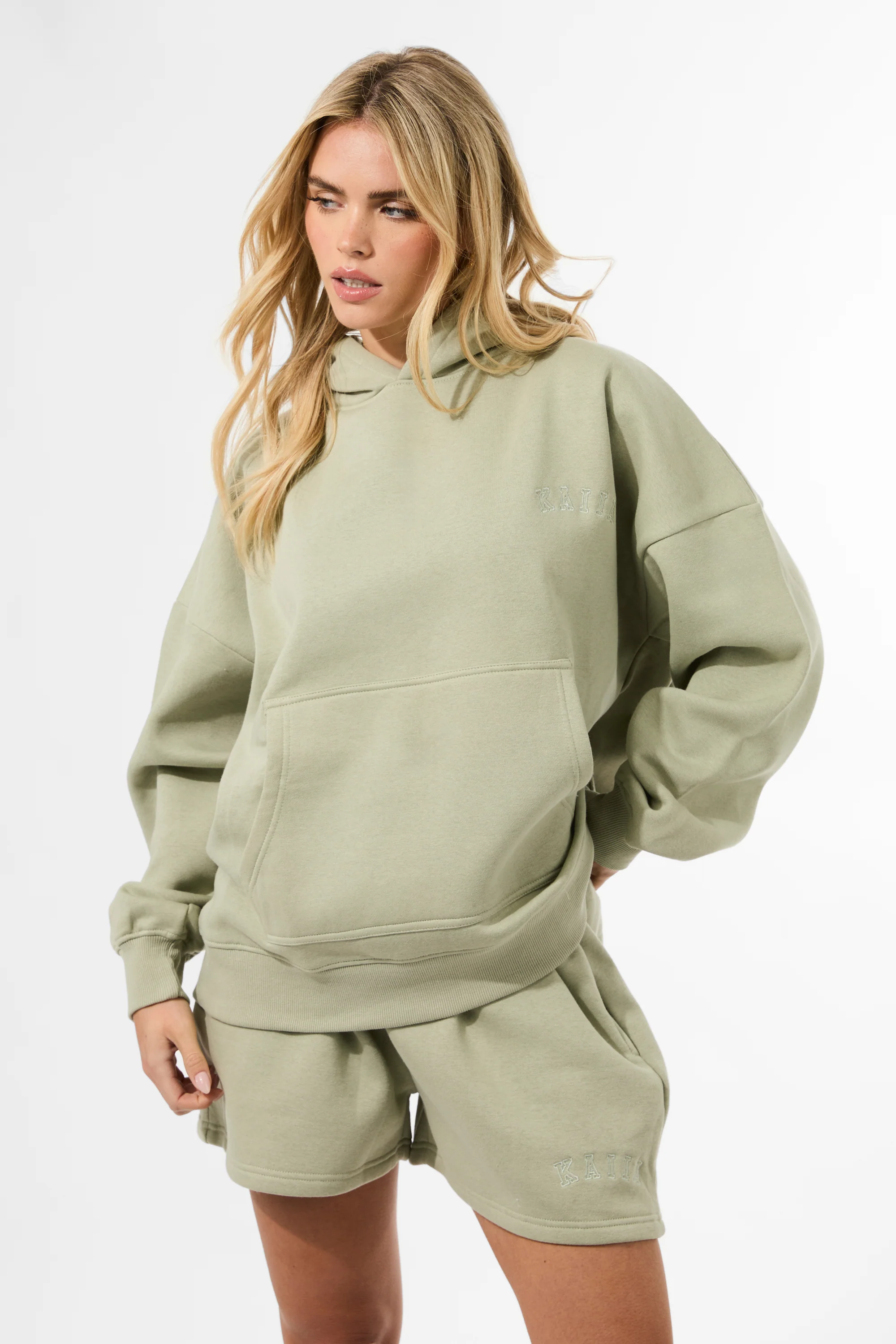 Kaiia Embossed Oversized Hoodie Sage - Image 2
