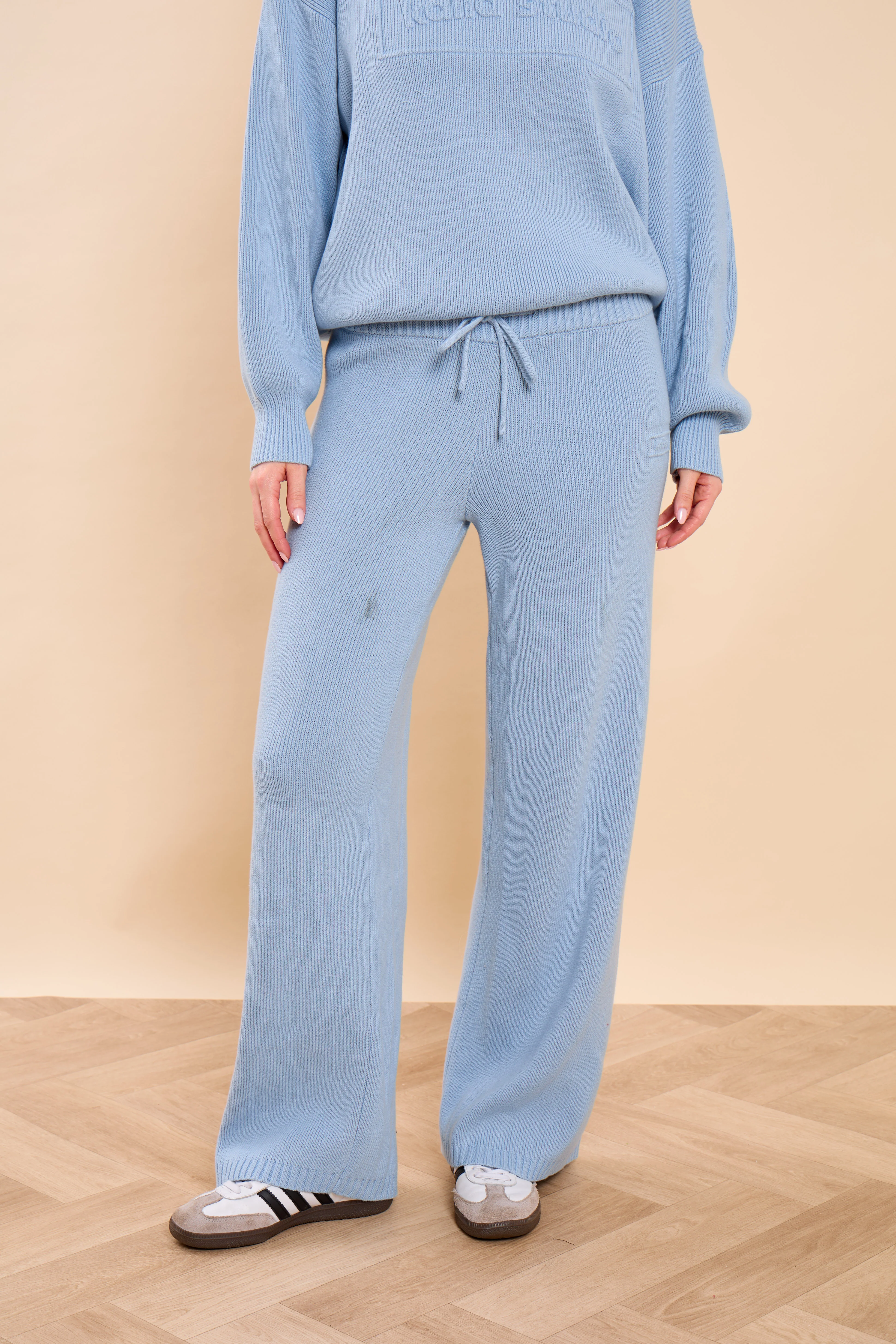 Kaiia Embossed Premium Knit Wide Leg Trousers Baby Blue - Image 8