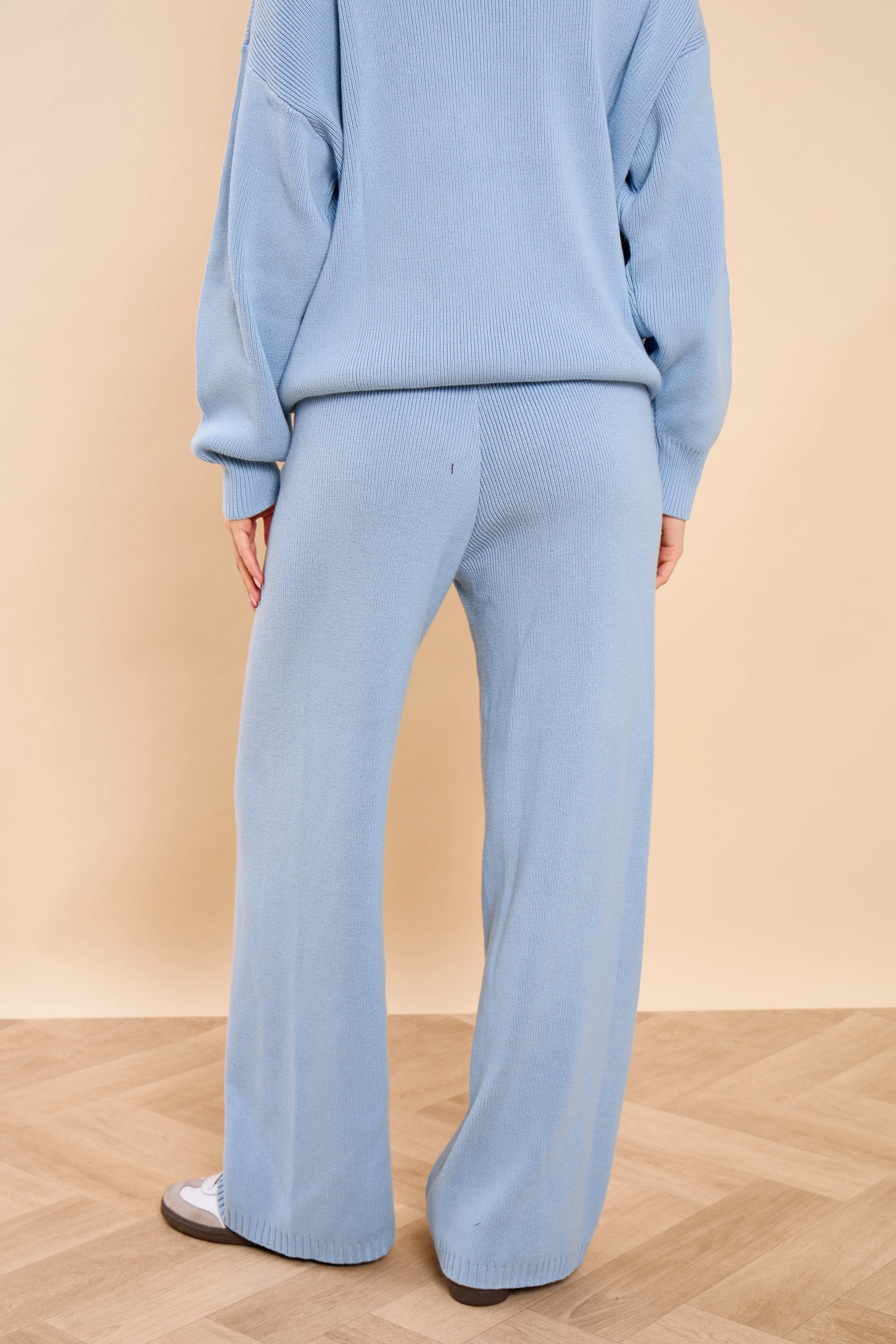 Kaiia Embossed Premium Knit Wide Leg Trousers Baby Blue - Image 9