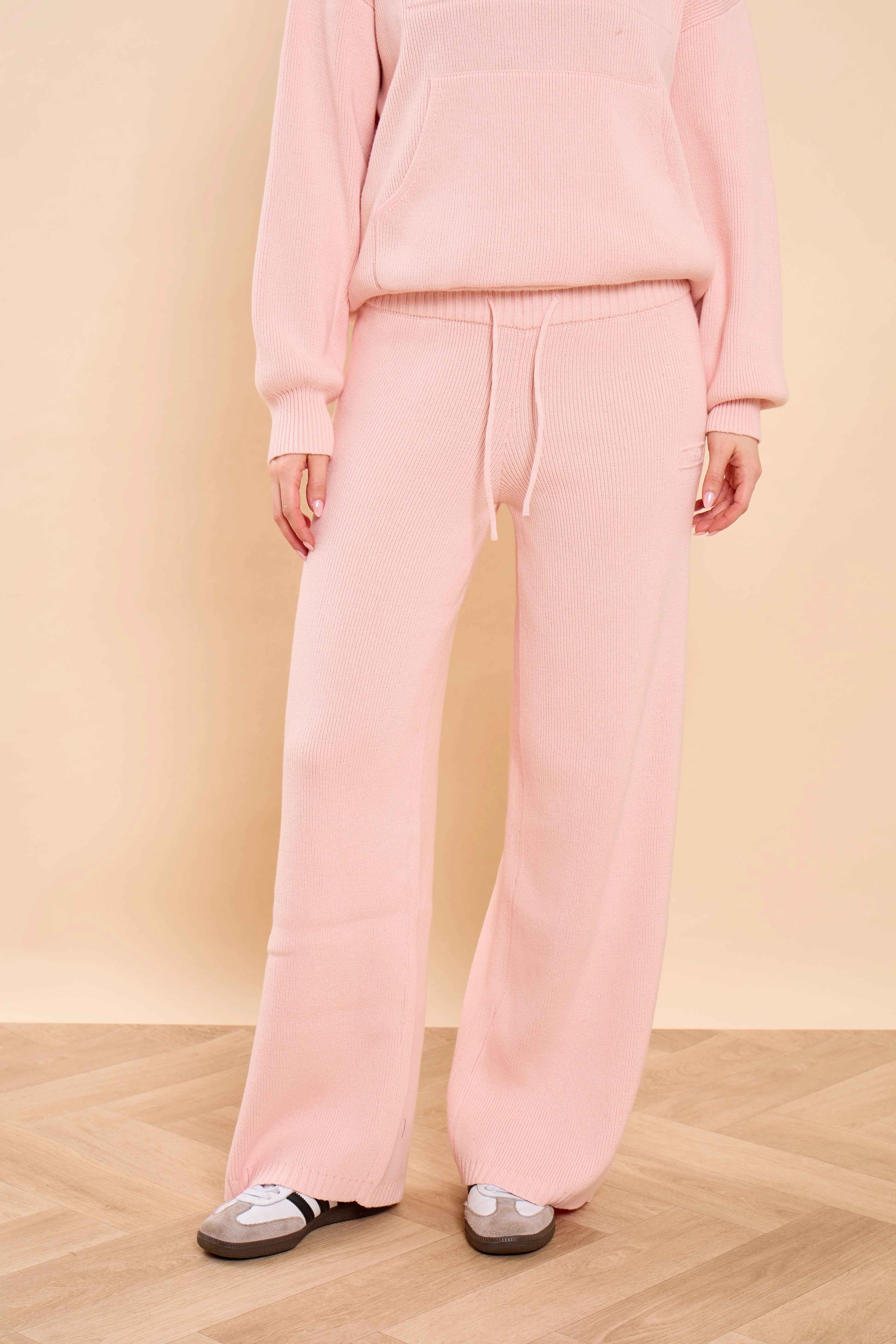 Kaiia Embossed Premium Knit Wide Leg Trousers Baby Pink - Image 3