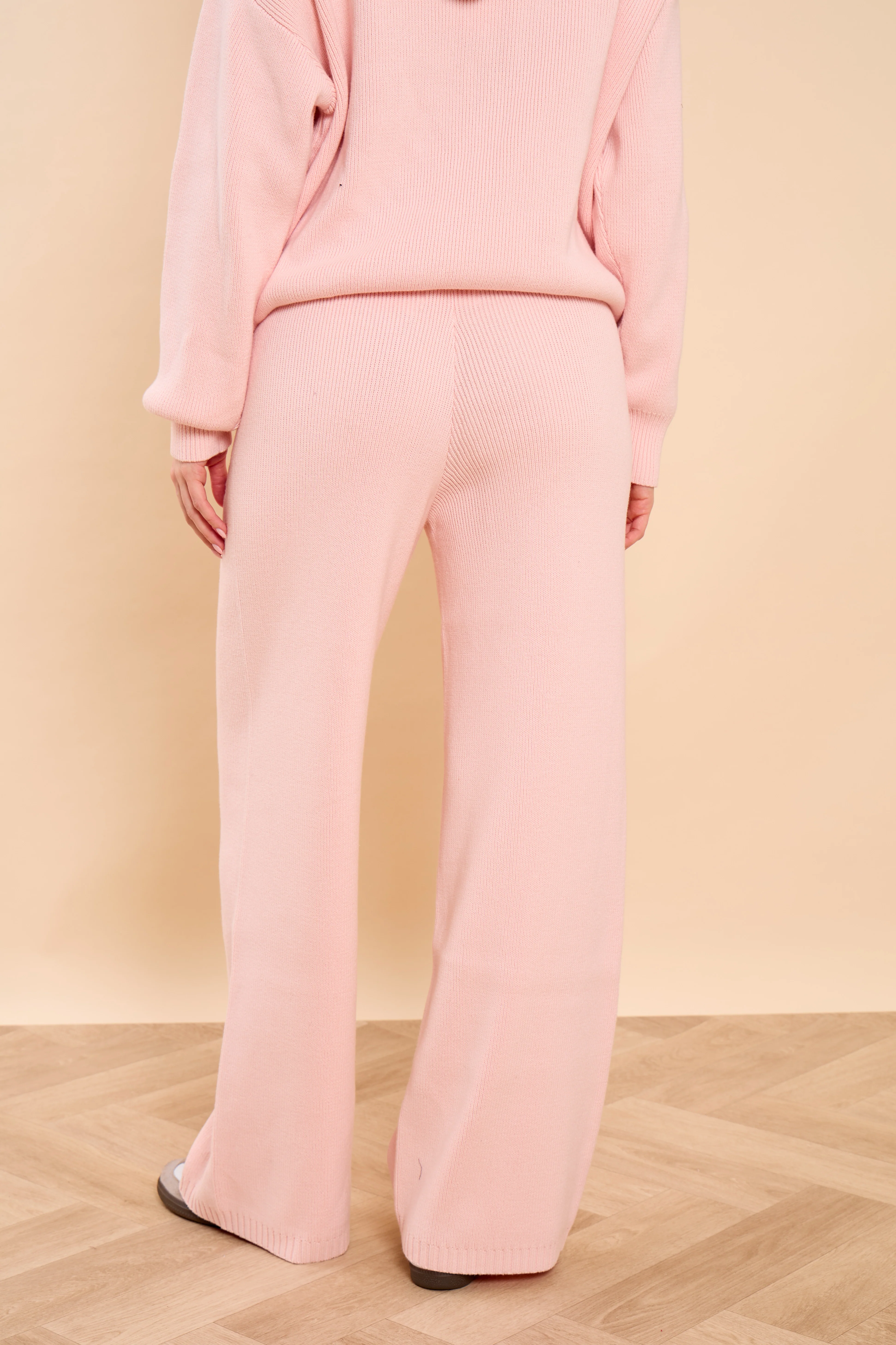 Kaiia Embossed Premium Knit Wide Leg Trousers Baby Pink - Image 4