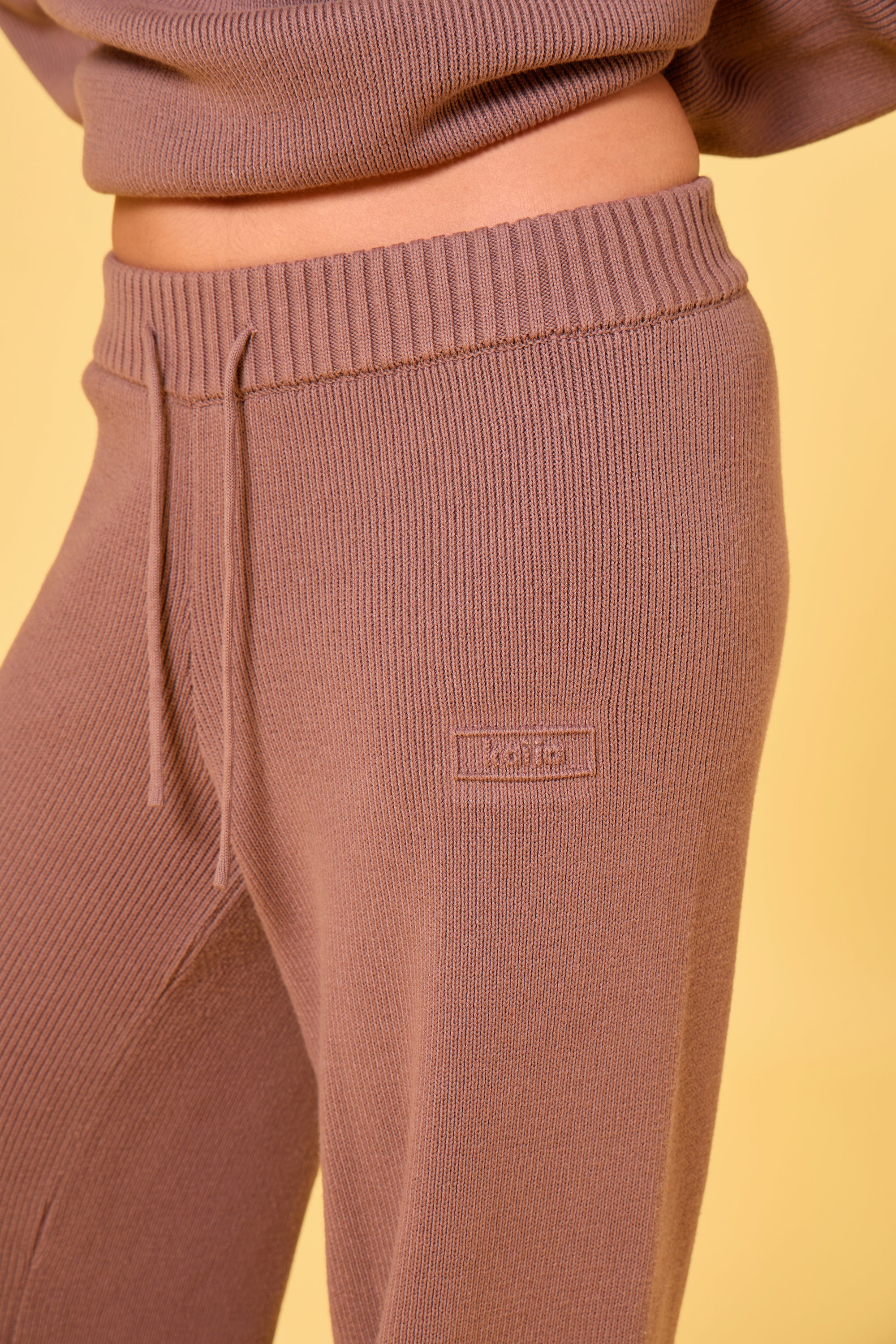 Kaiia Embossed Premium Knit Wide Leg Trousers Mocha - Image 2