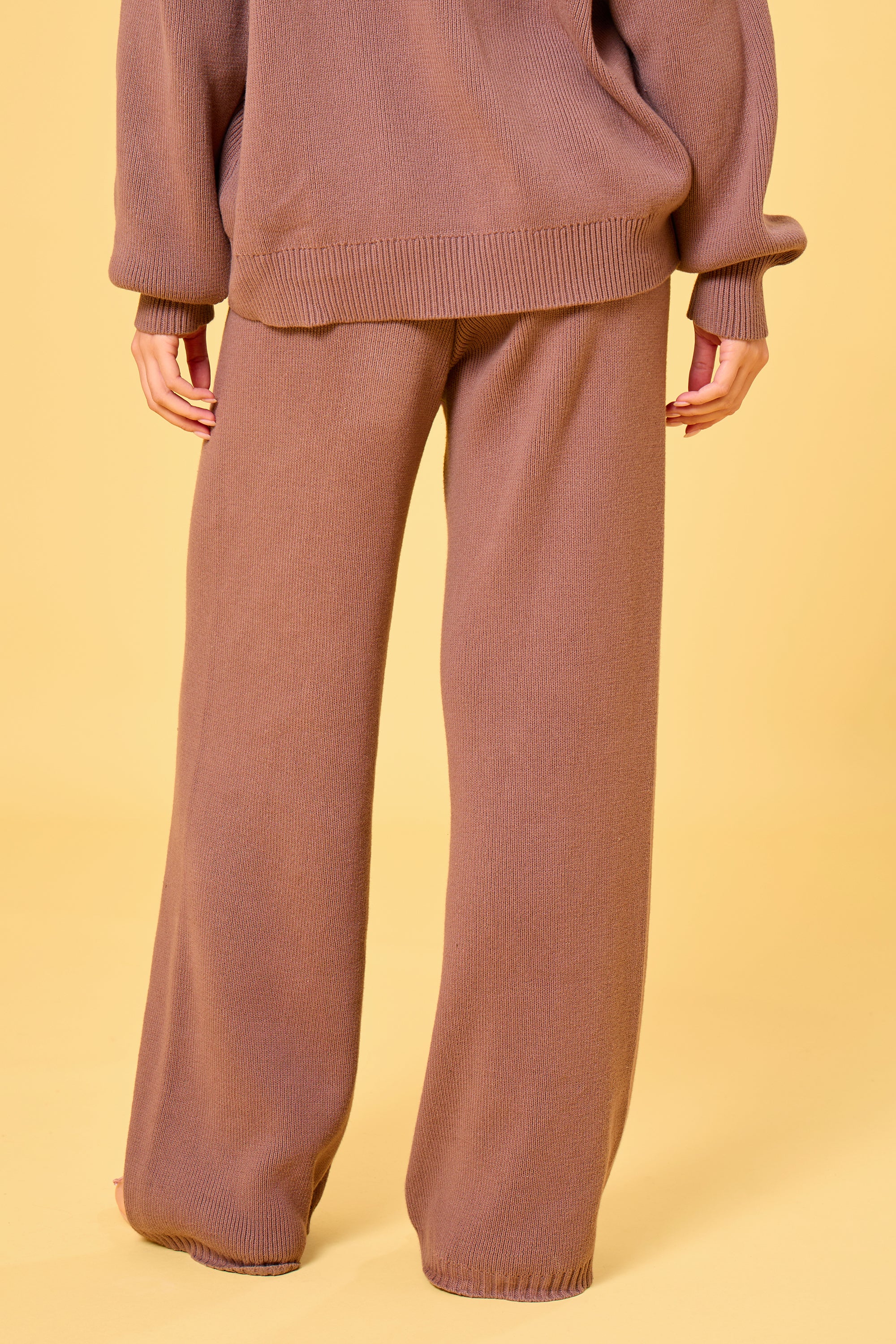 Kaiia Embossed Premium Knit Wide Leg Trousers Mocha - Image 5