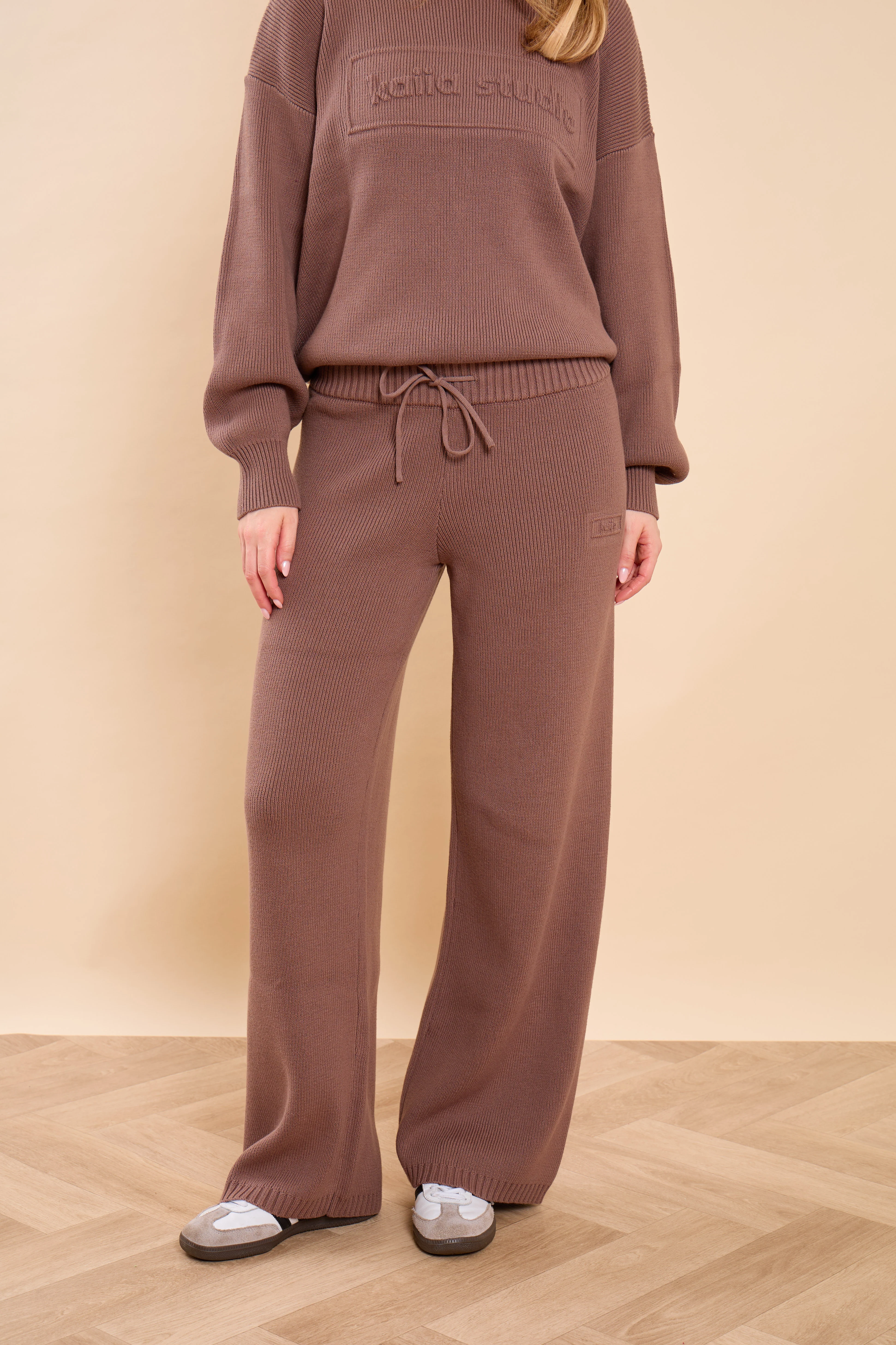 Kaiia Embossed Premium Knit Wide Leg Trousers Mocha - Image 7