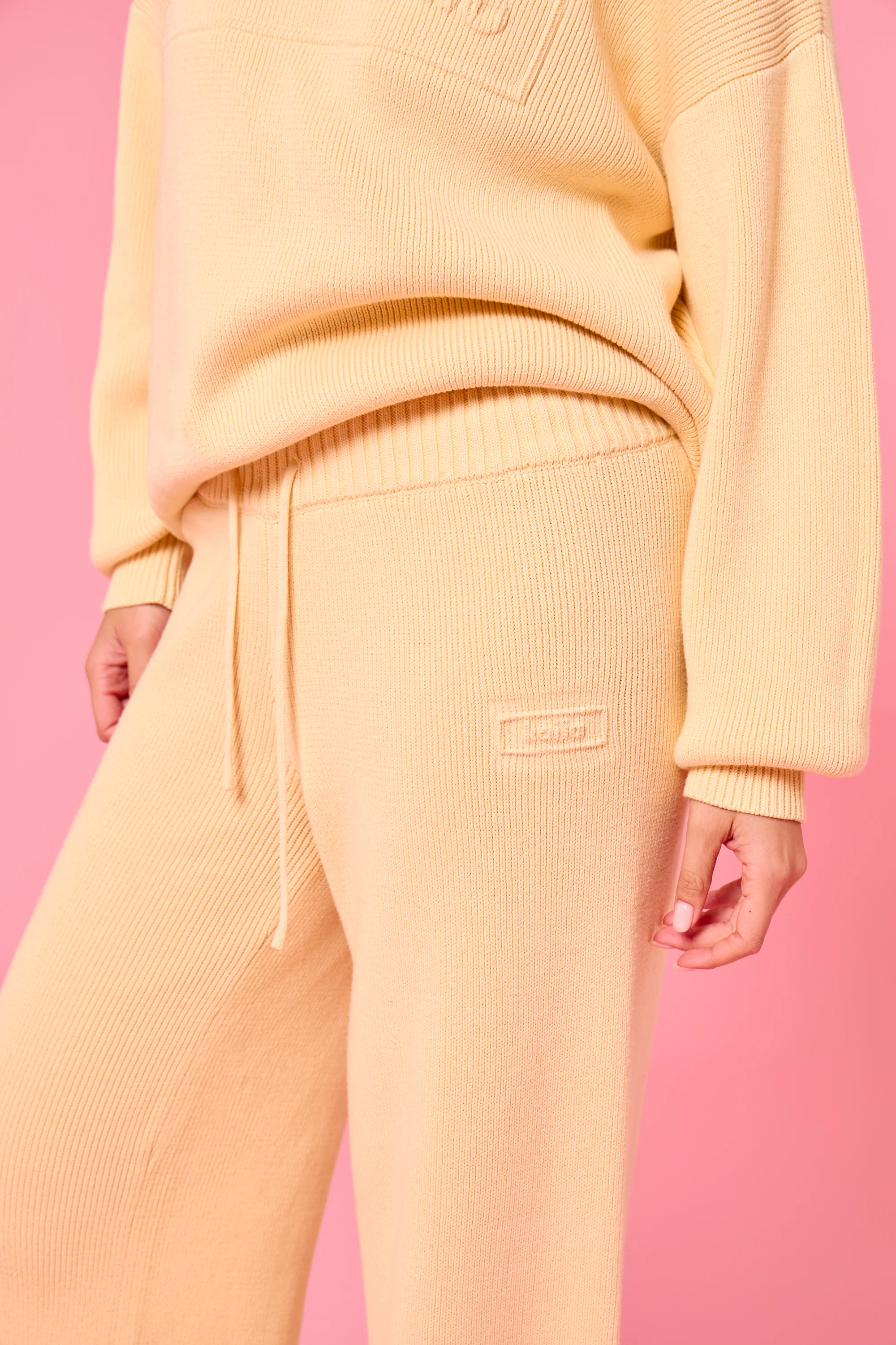 Kaiia Embossed Premium Knit Wide Leg Trousers Soft Yellow - Image 2
