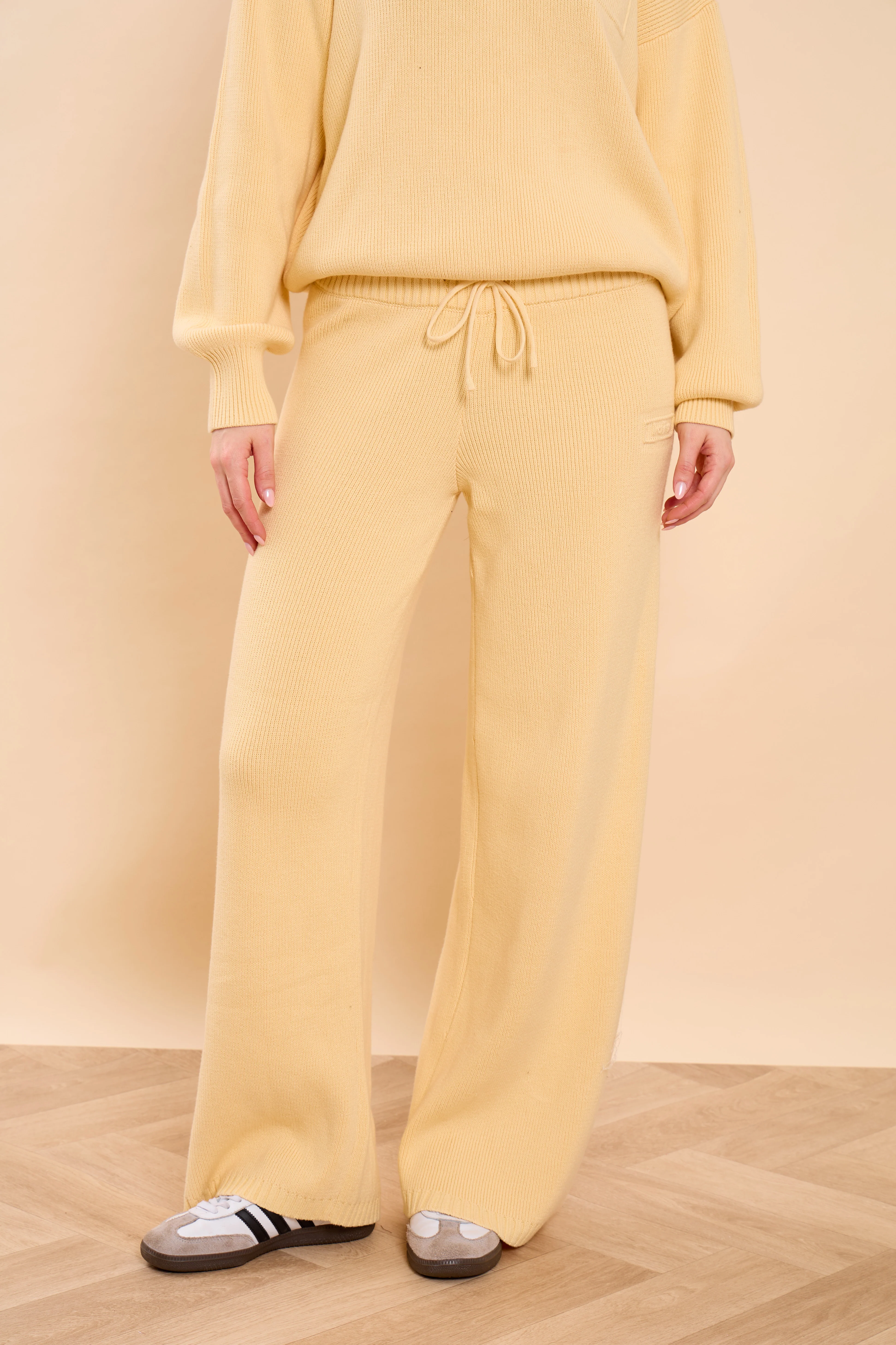 Kaiia Embossed Premium Knit Wide Leg Trousers Soft Yellow - Image 7