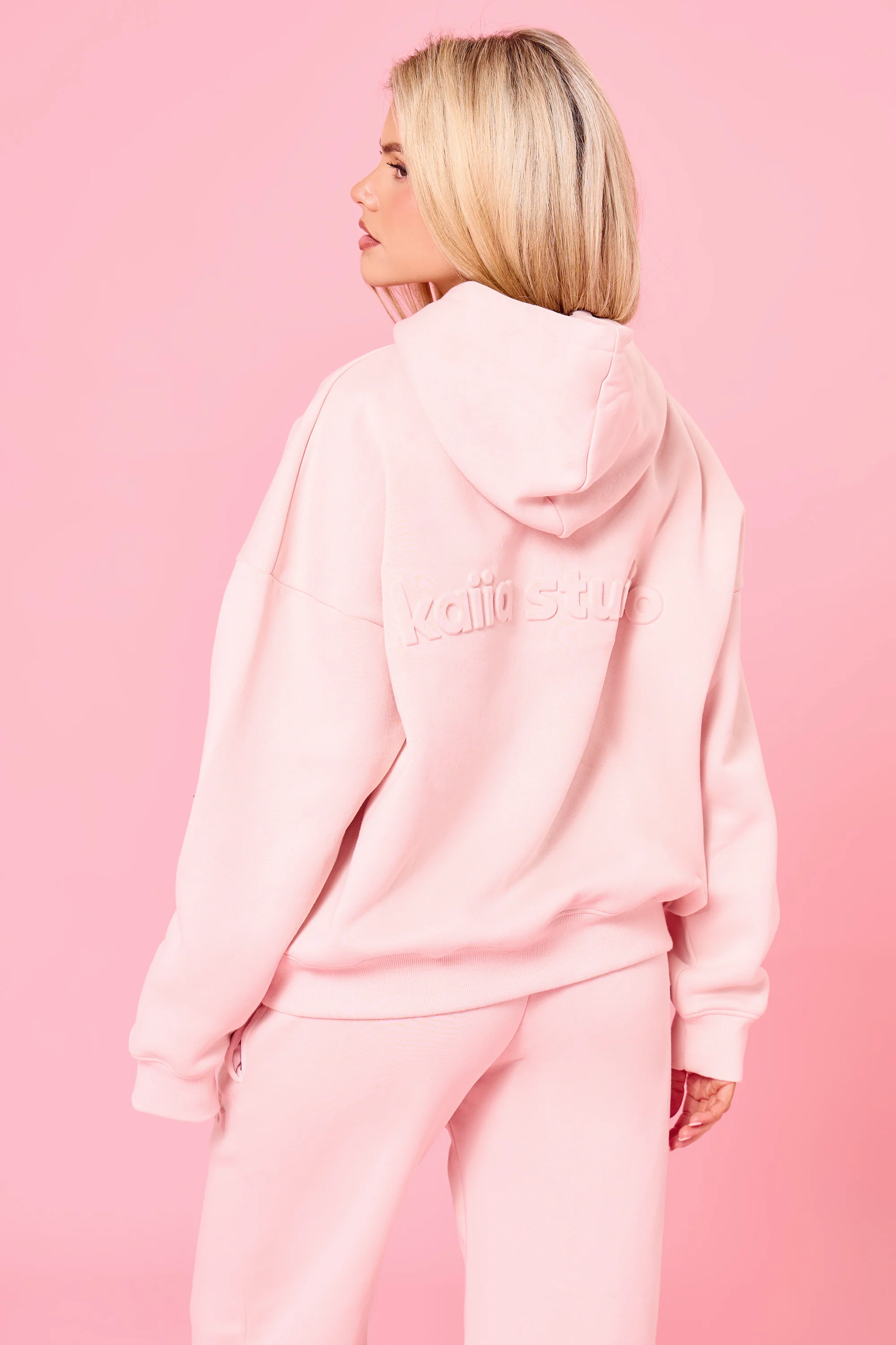 Kaiia Embossed Studio Oversized Hoodie Baby Pink - Image 8