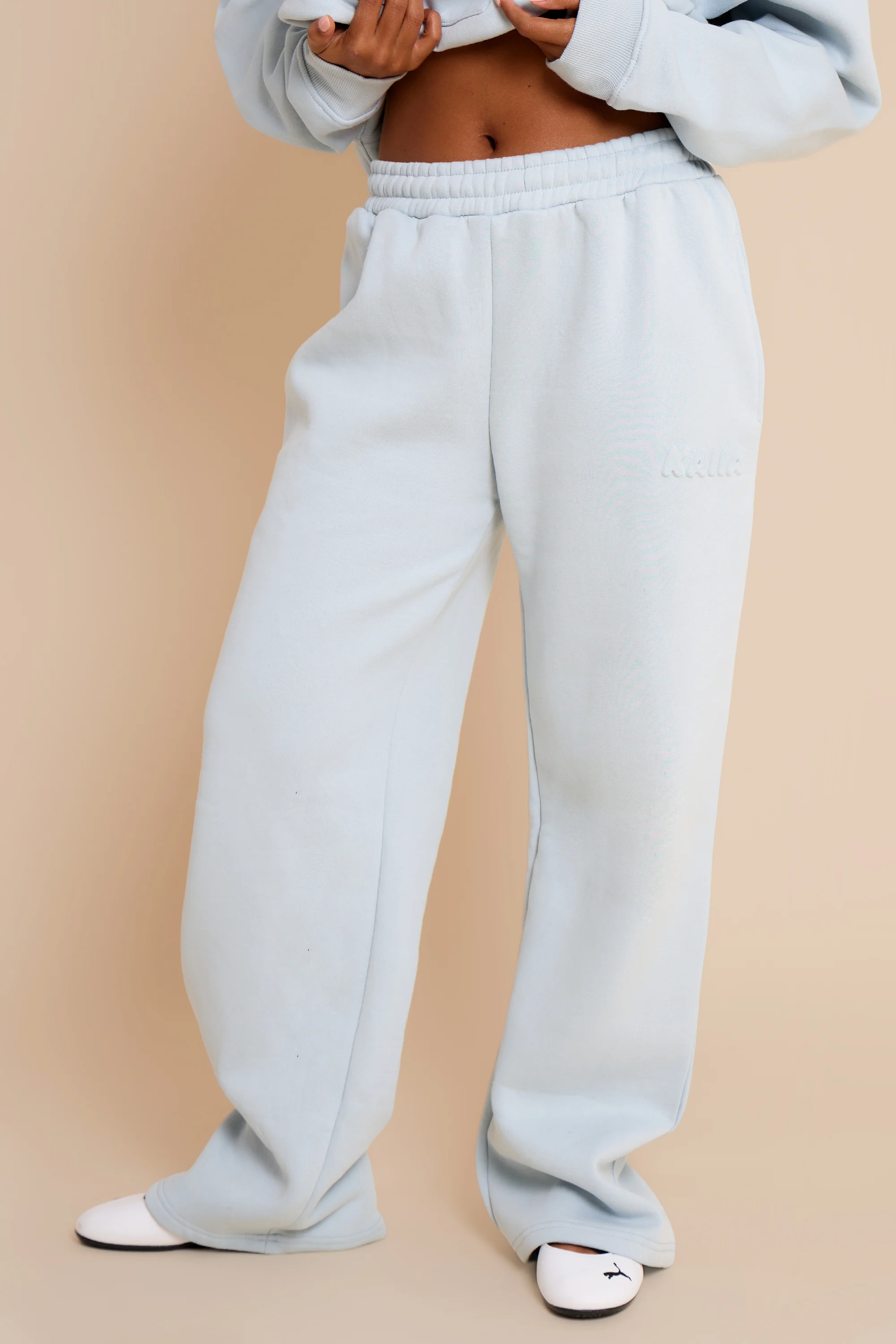 Kaiia Embossed Bubble Logo Wide Leg Joggers Baby Blue - Image 3