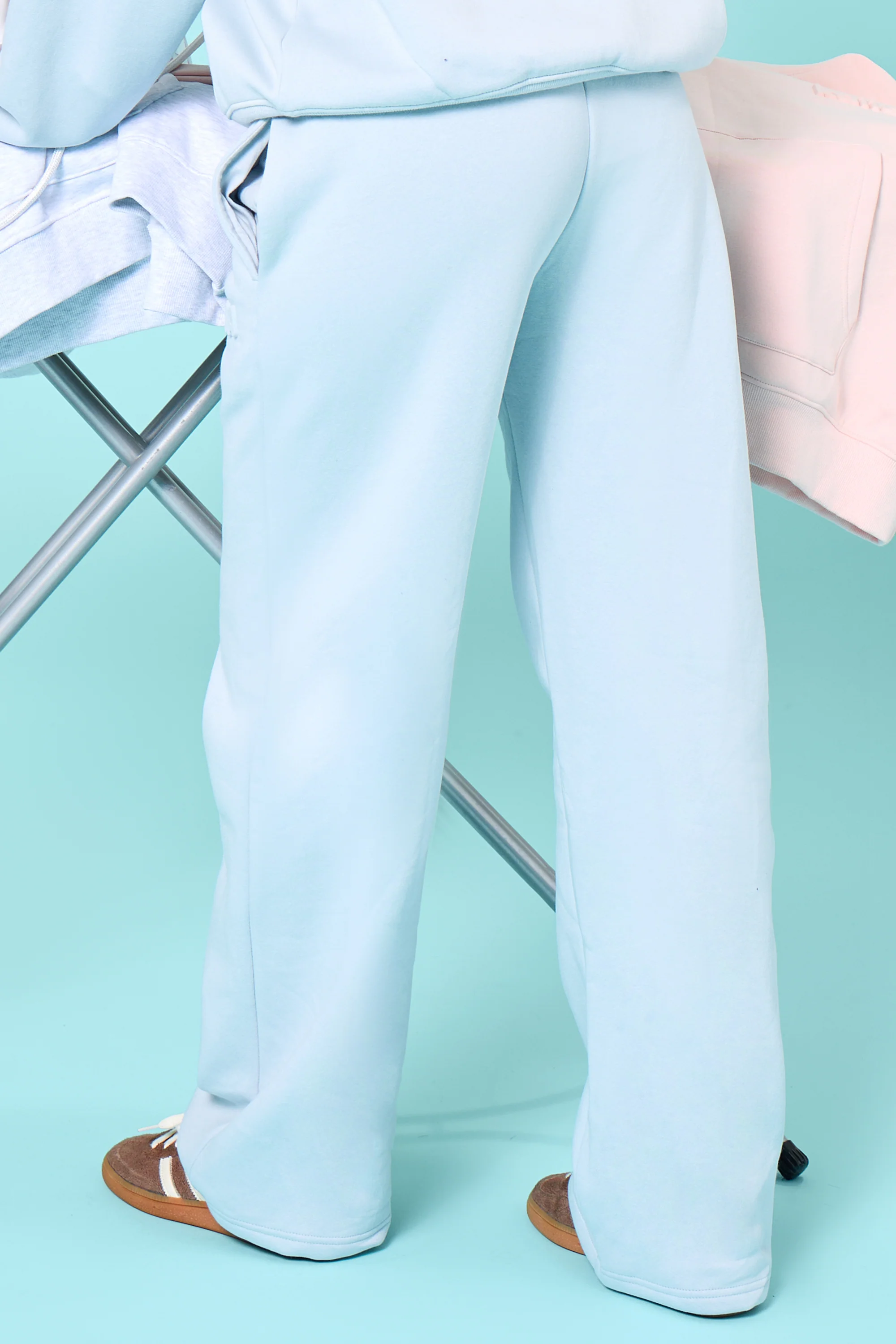 Kaiia Embossed Bubble Logo Wide Leg Joggers Baby Blue - Image 8