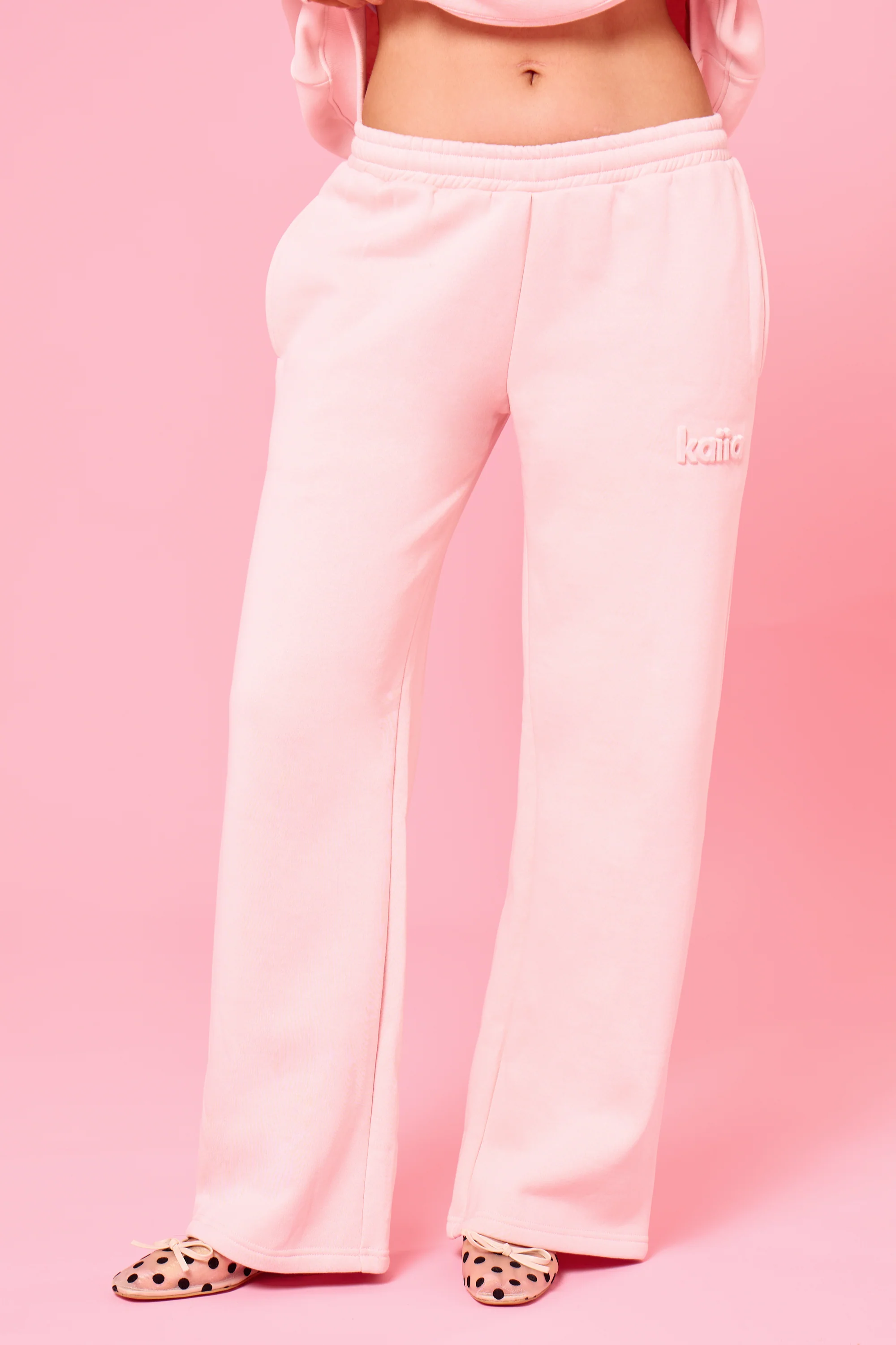 Kaiia Embossed Studio Wide Leg Joggers Baby Pink - Image 7