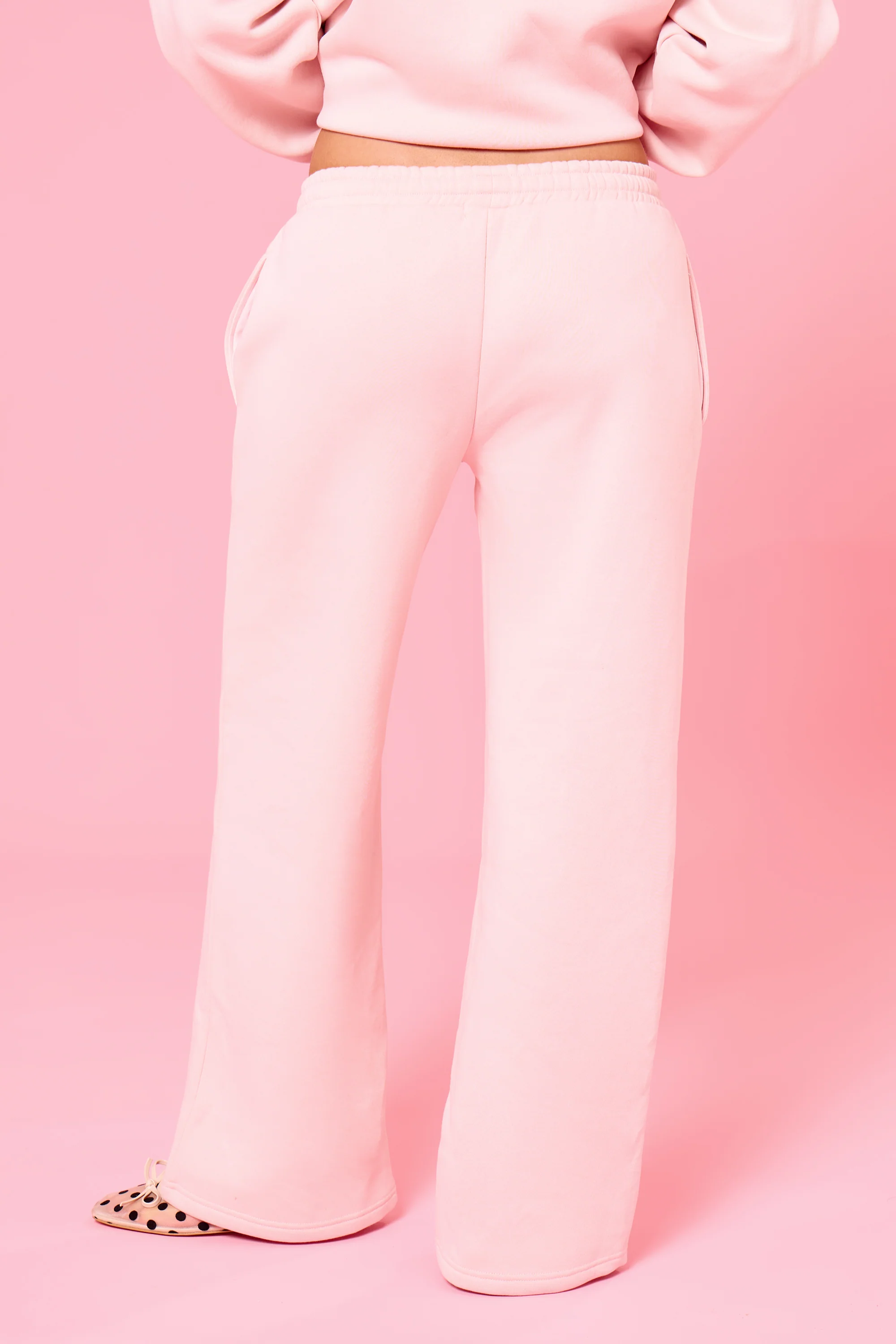 Kaiia Embossed Studio Wide Leg Joggers Baby Pink - Image 8