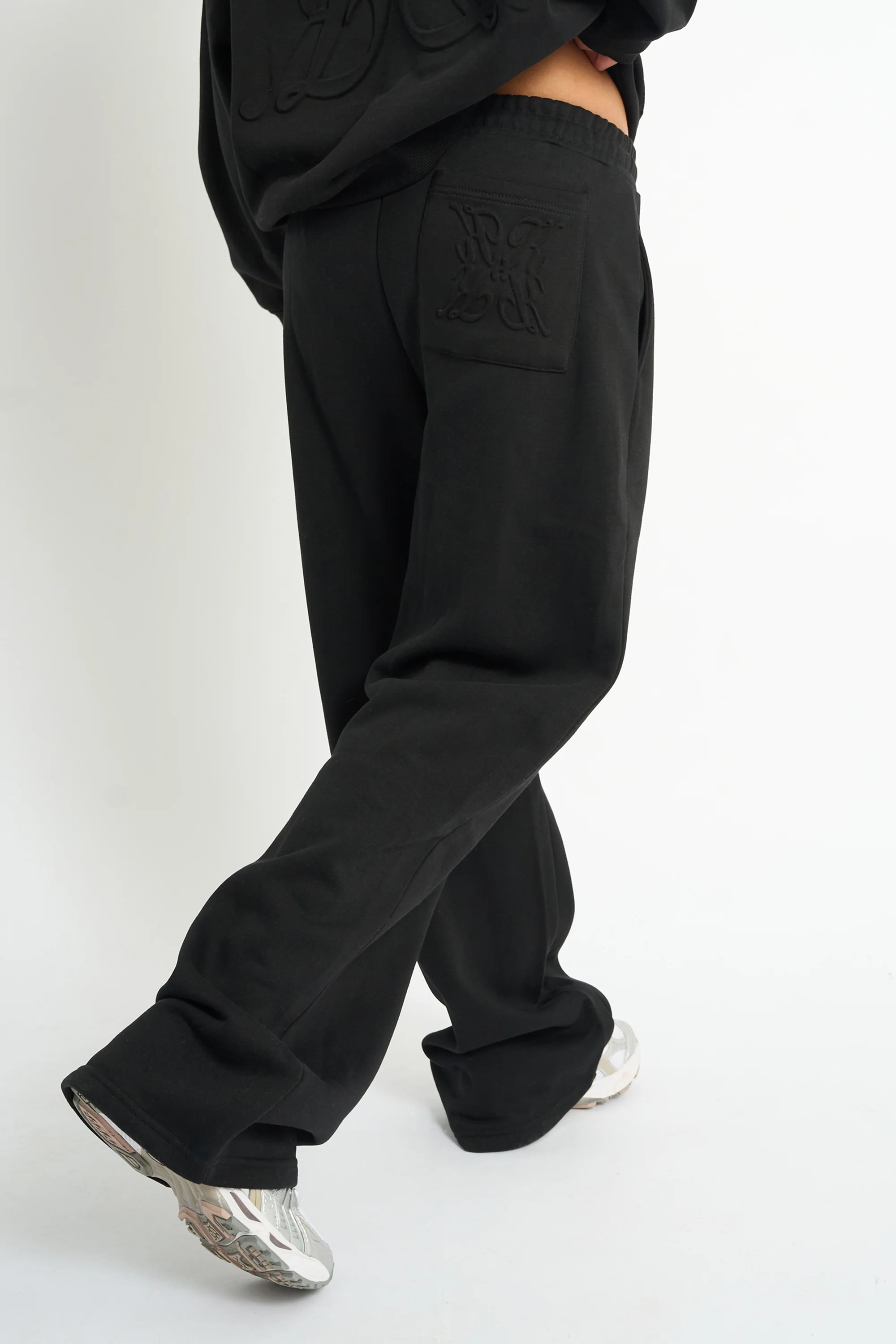 Kaiia Embossed Wide Leg Joggers Black - Image 2