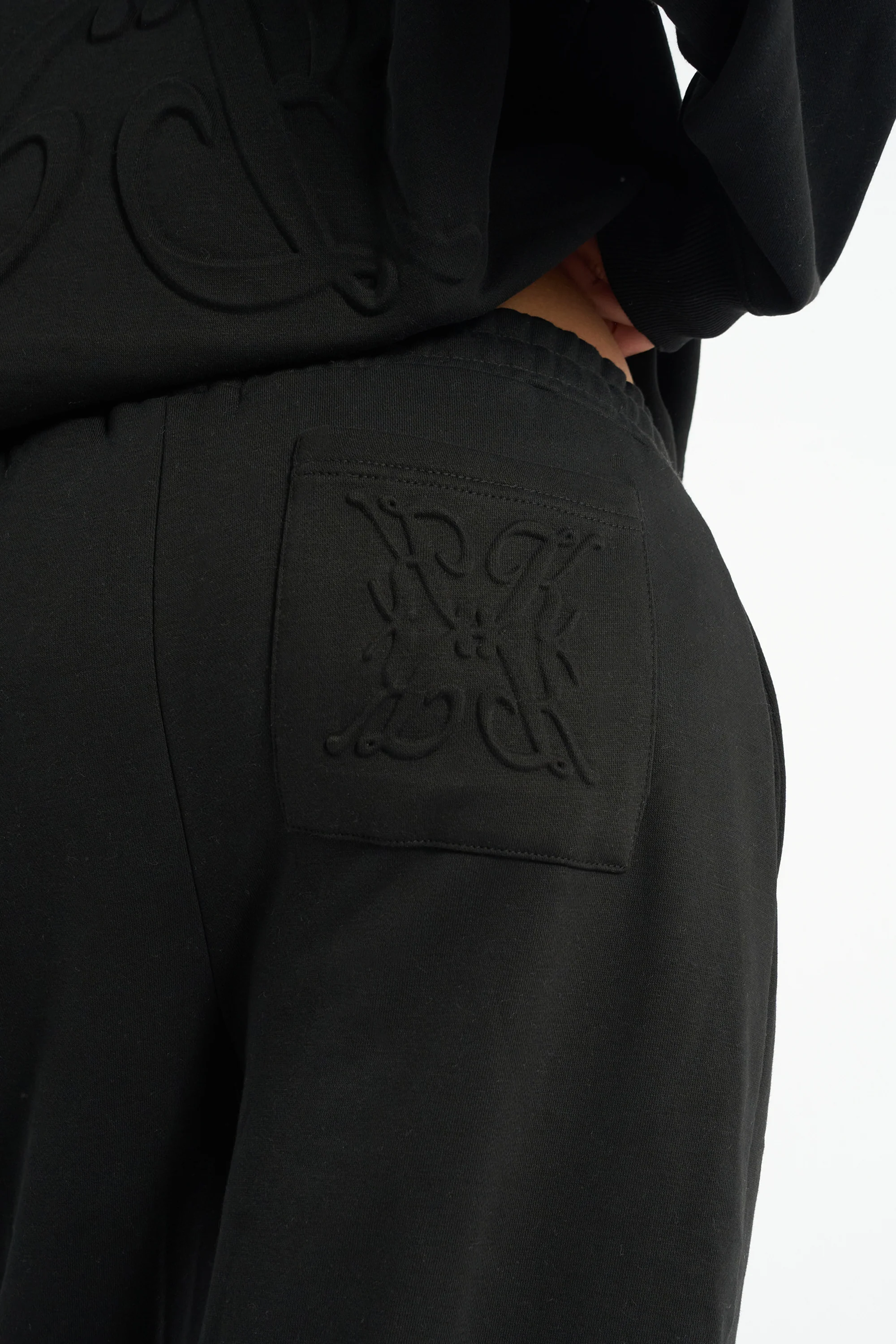Kaiia Embossed Wide Leg Joggers Black - Image 4