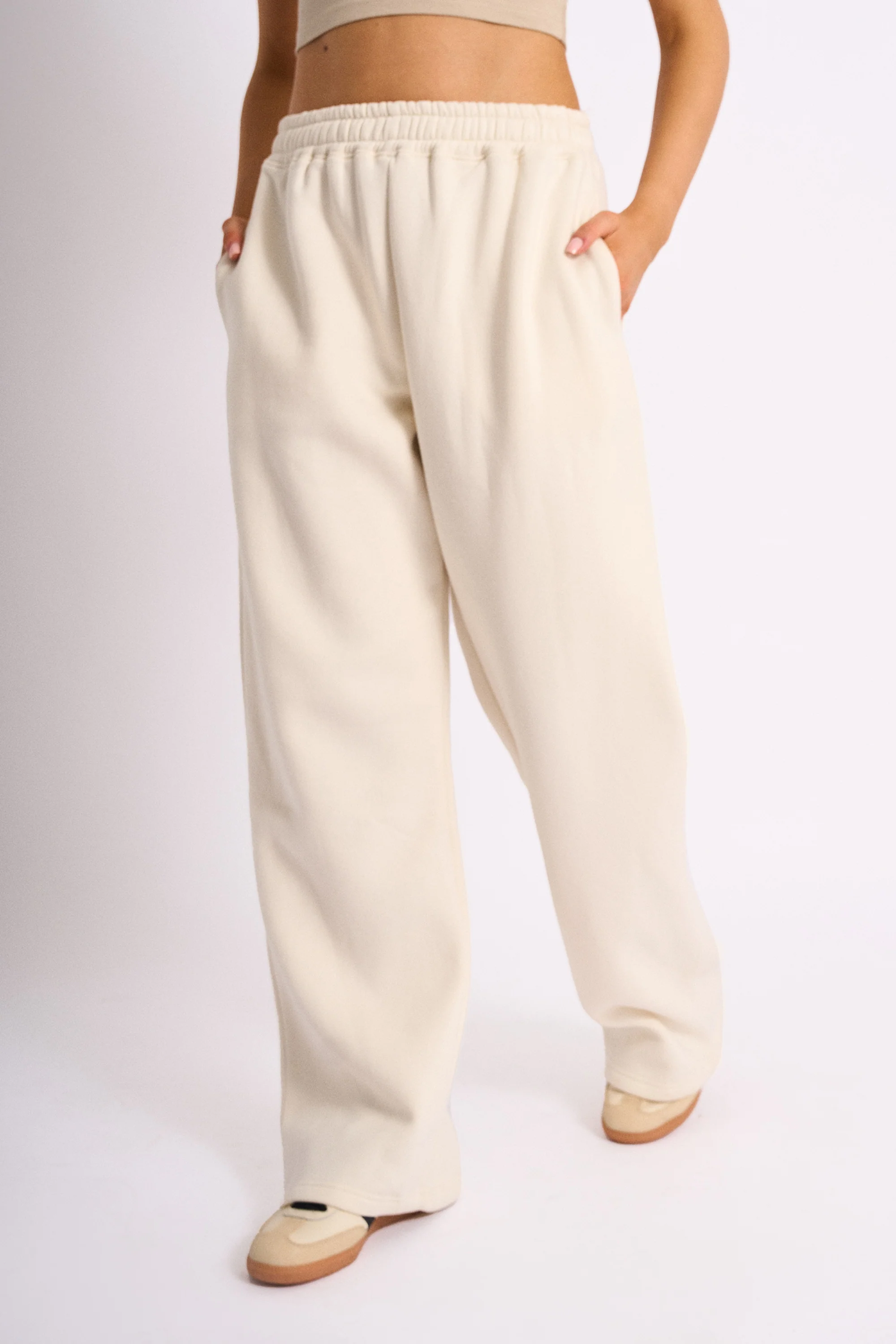 Kaiia Embossed Wide Leg Joggers Cream - Image 3