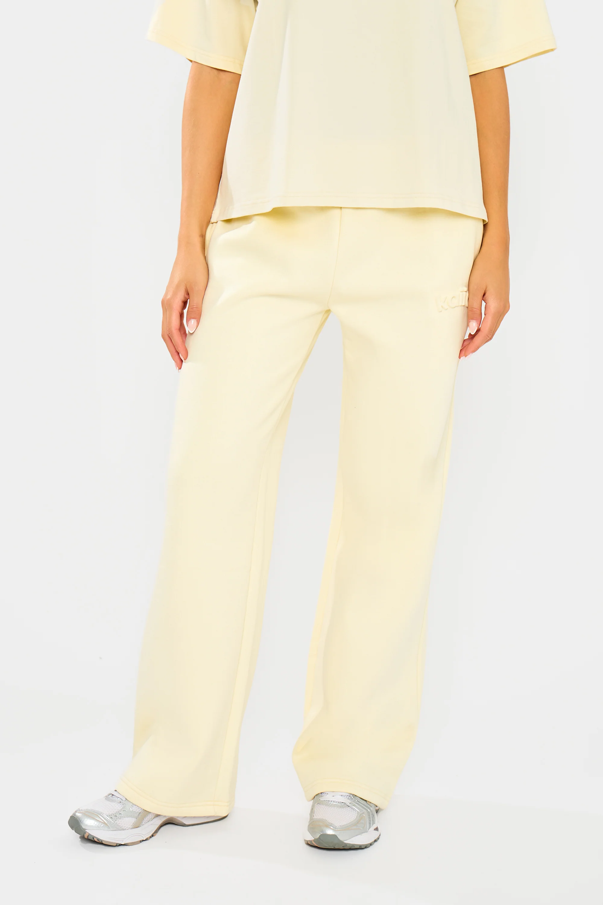 Kaiia Embossed Wide Leg Joggers Lemon - Image 6