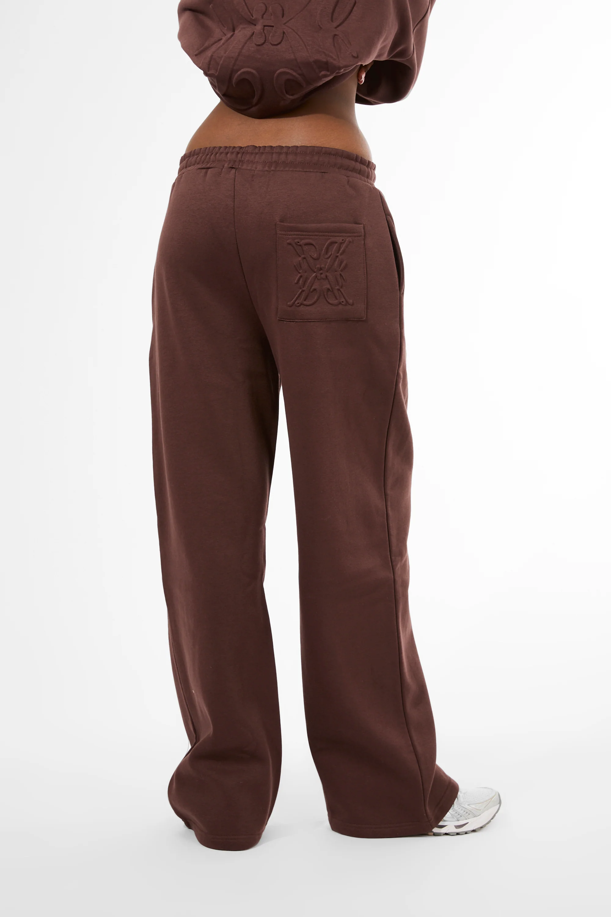 Kaiia Embossed Wide Leg Joggers Mocha - Image 3