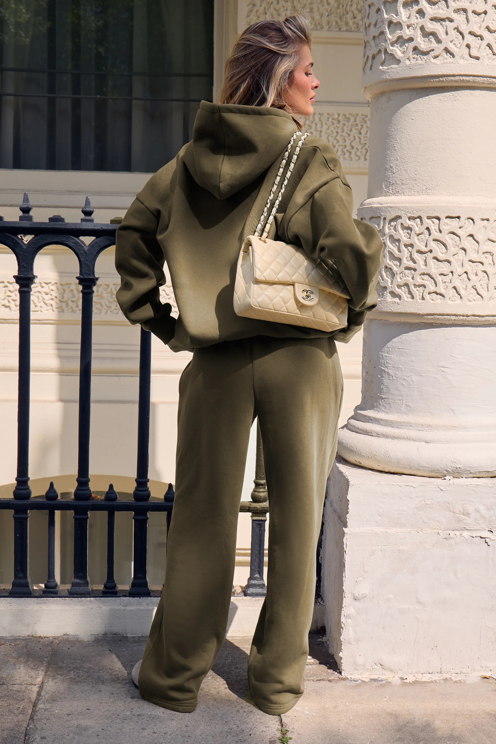 Kaiia Embossed Wide Leg Joggers Olive - Image 4