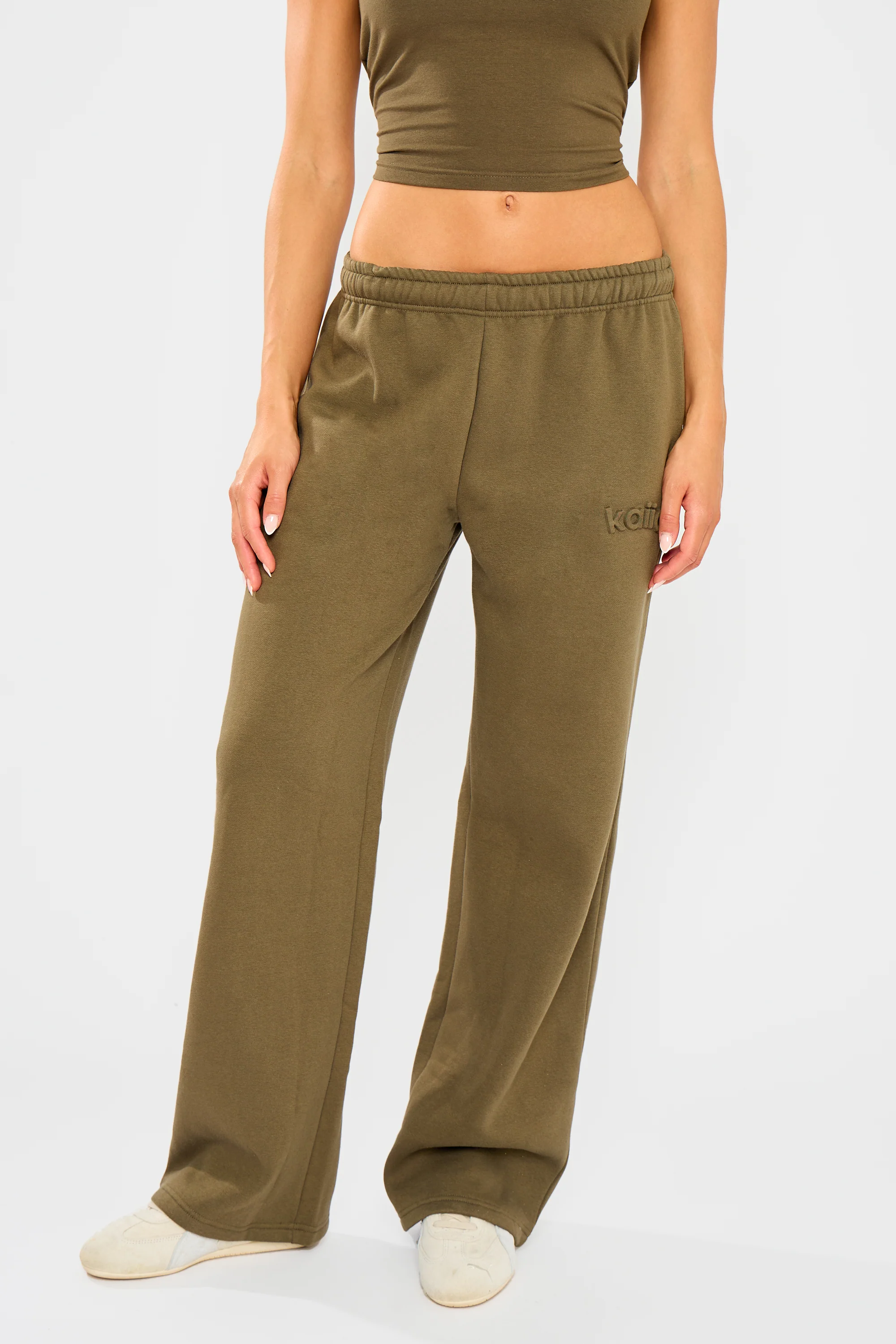 Kaiia Embossed Wide Leg Joggers Olive - Image 6