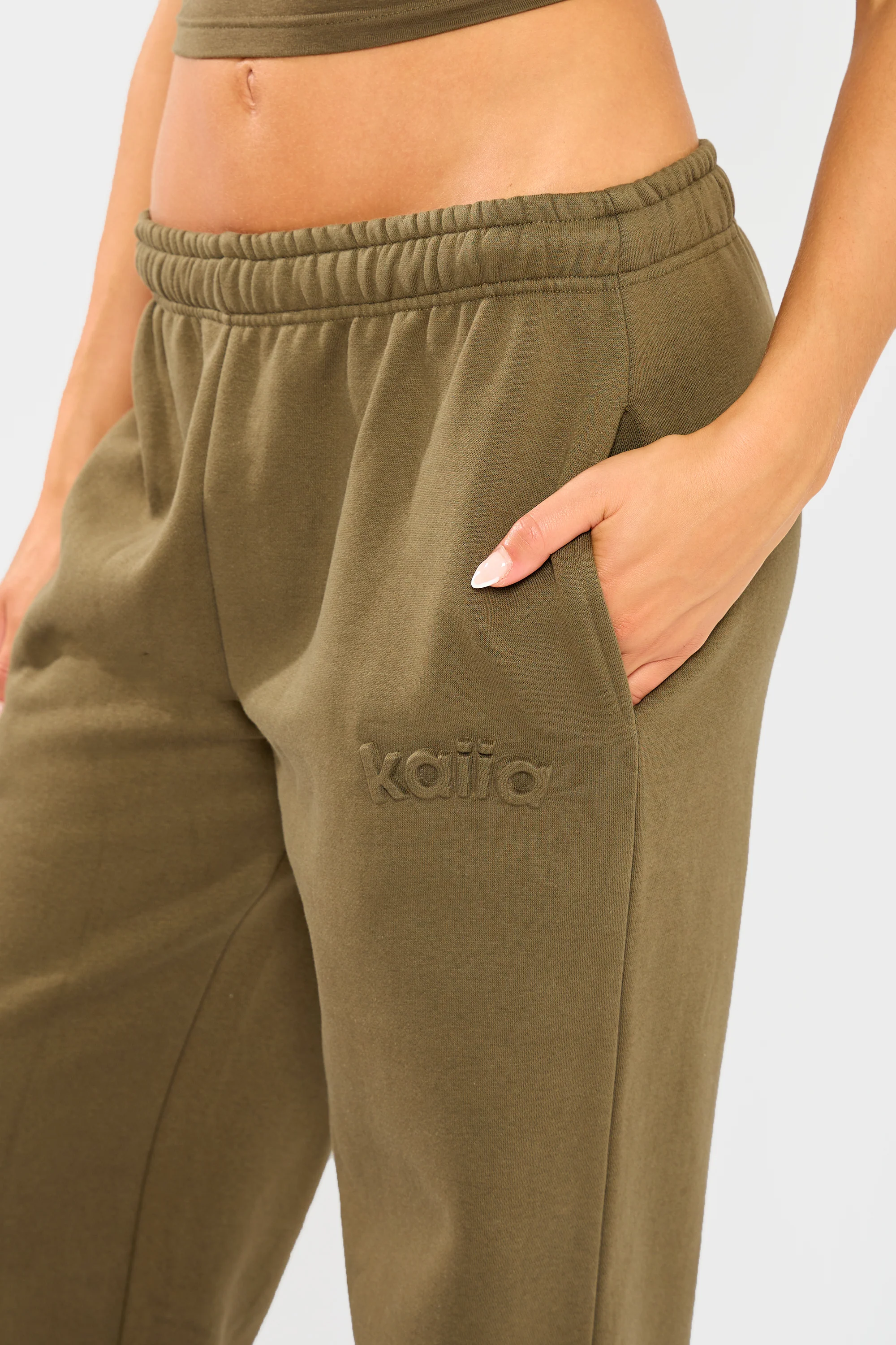 Kaiia Embossed Wide Leg Joggers Olive - Image 7