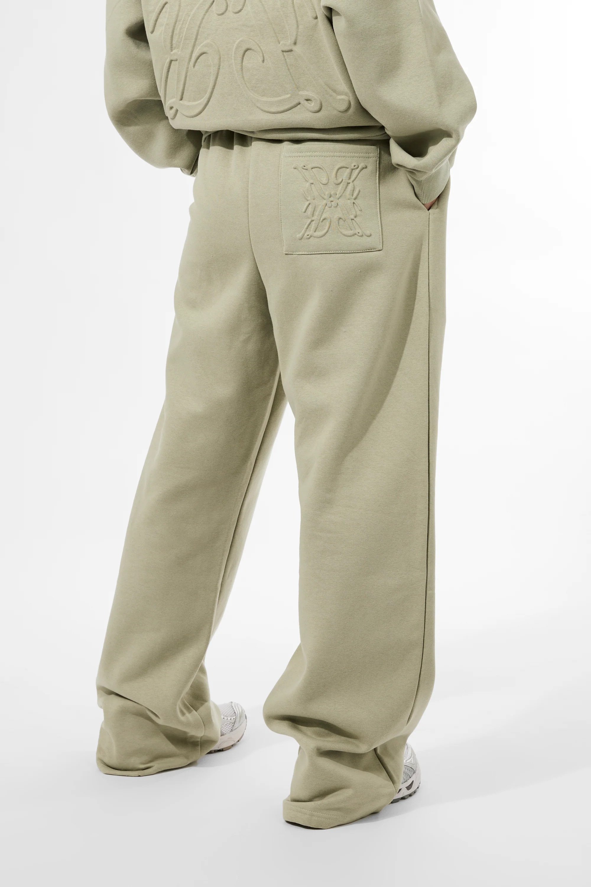 Kaiia Embossed Wide Leg Joggers Light Sage - Image 5