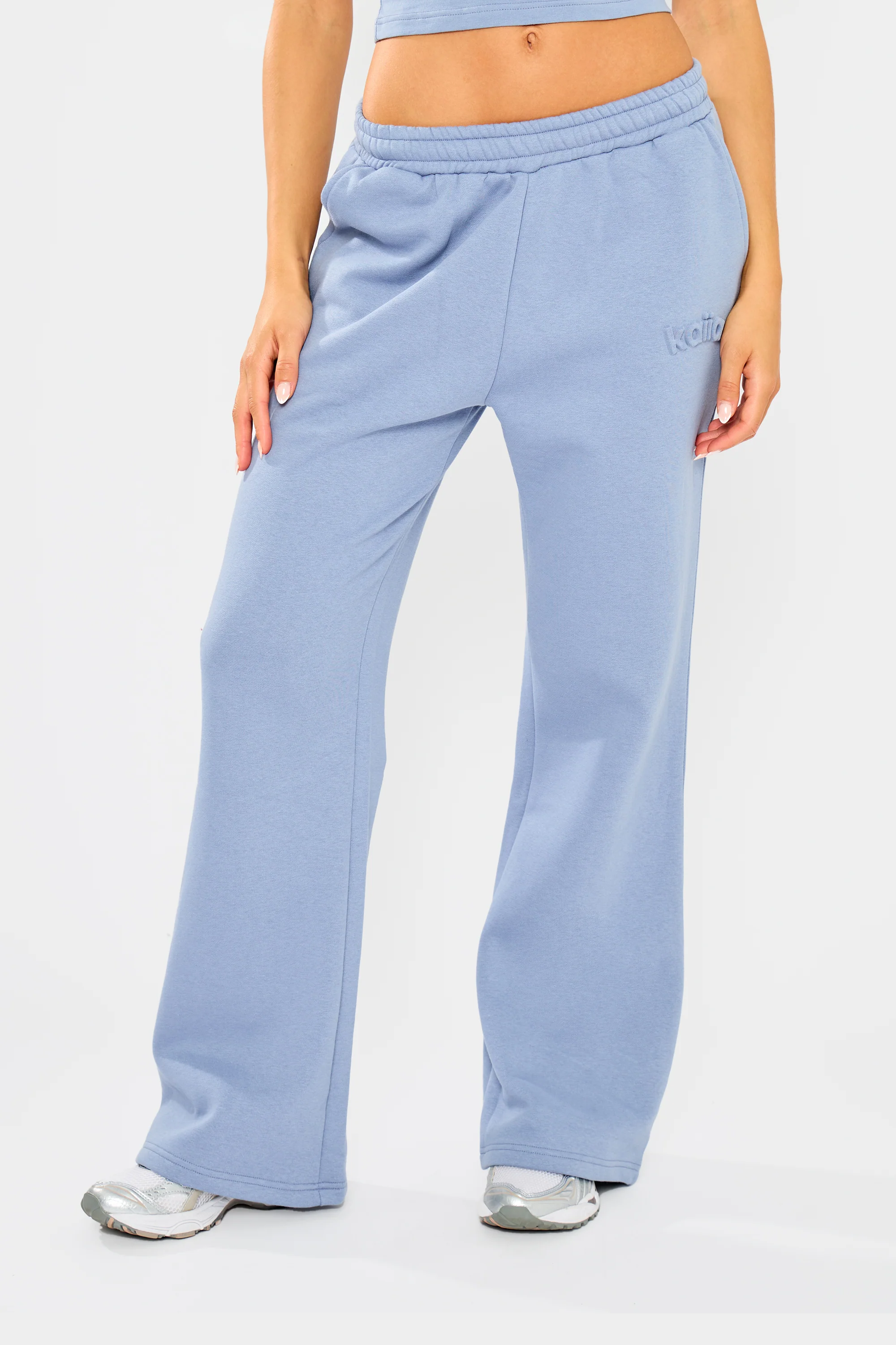 Kaiia Embossed Wide Leg Joggers Vintage Blue - Image 6