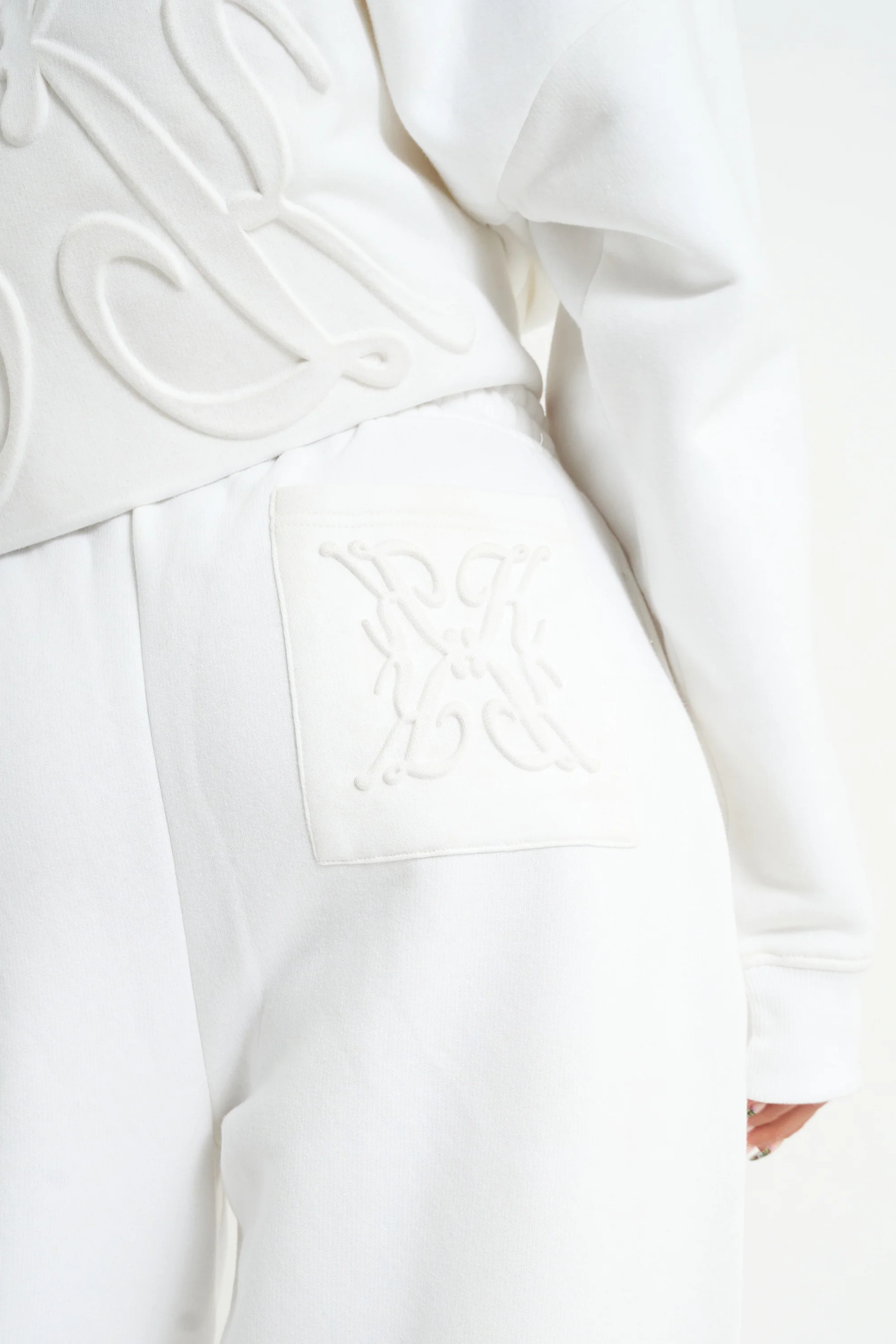 Kaiia Embossed Wide Leg Joggers White - Image 4