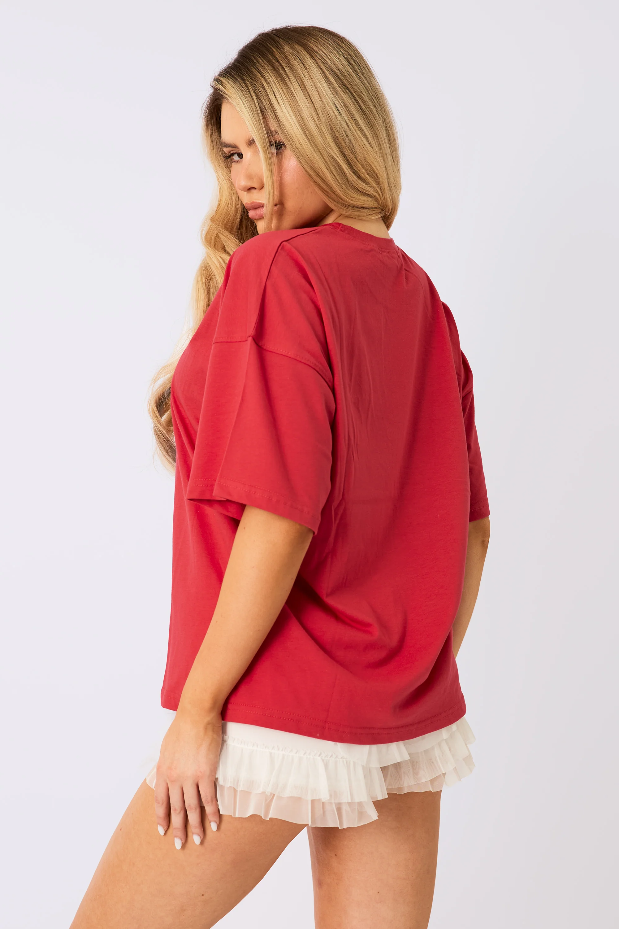 Kaiia Embroidered Logo Oversized T-Shirt Red - Image 4