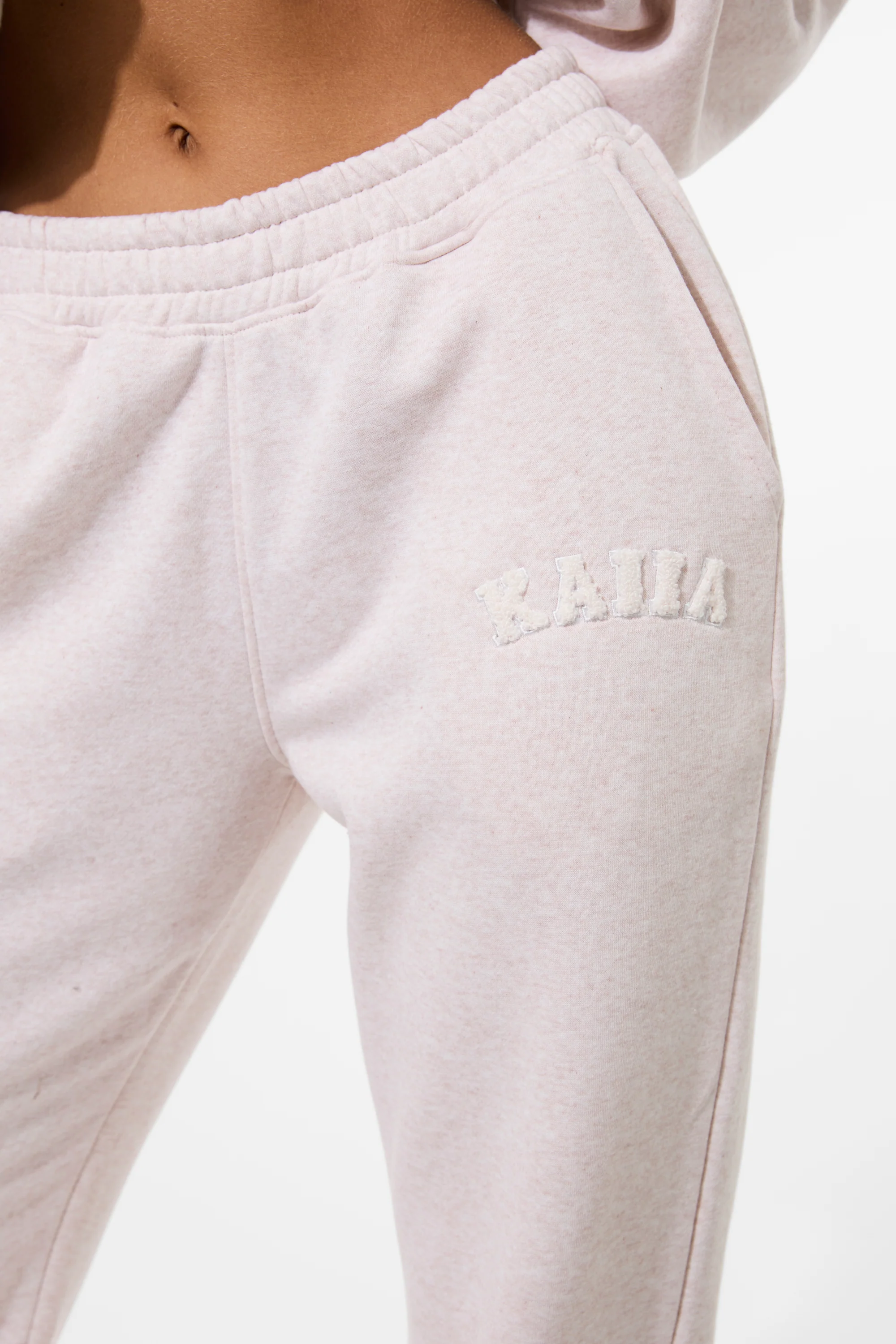 Kaiia Logo Wide Leg Joggers Oat - Image 4