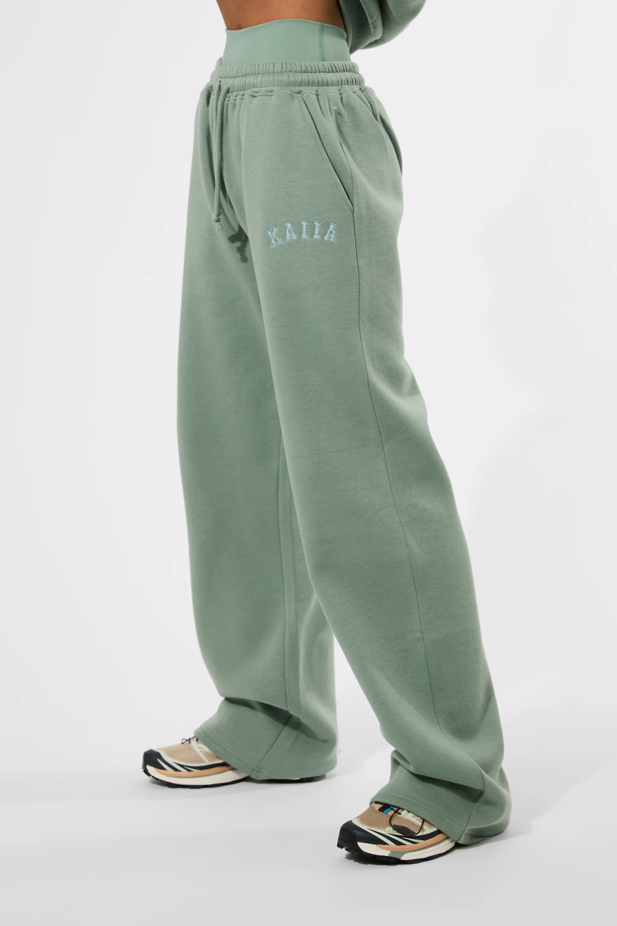Kaiia Logo Wide Leg Joggers Green Tea - Image 2