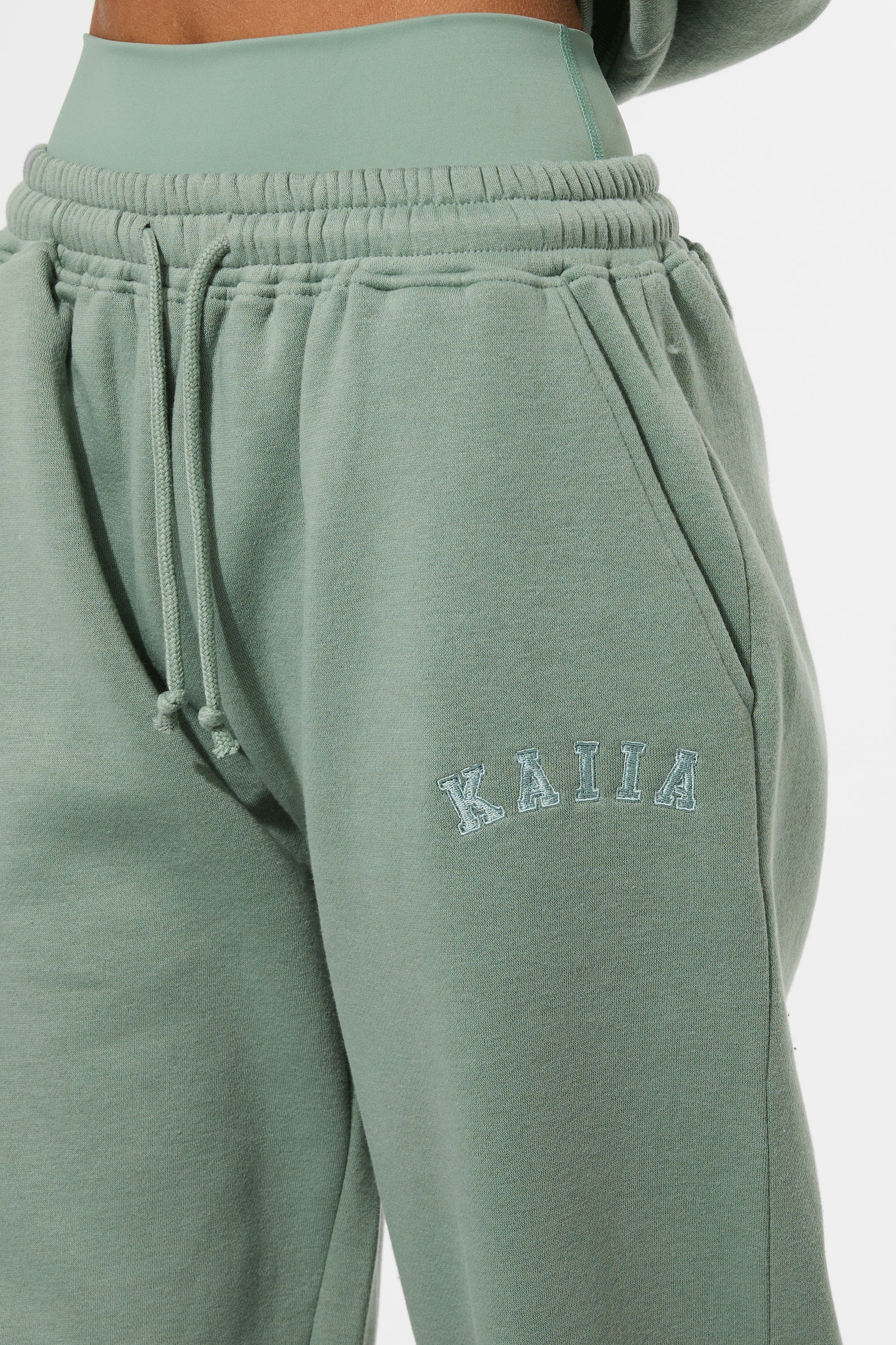 Kaiia Logo Wide Leg Joggers Green Tea - Image 4