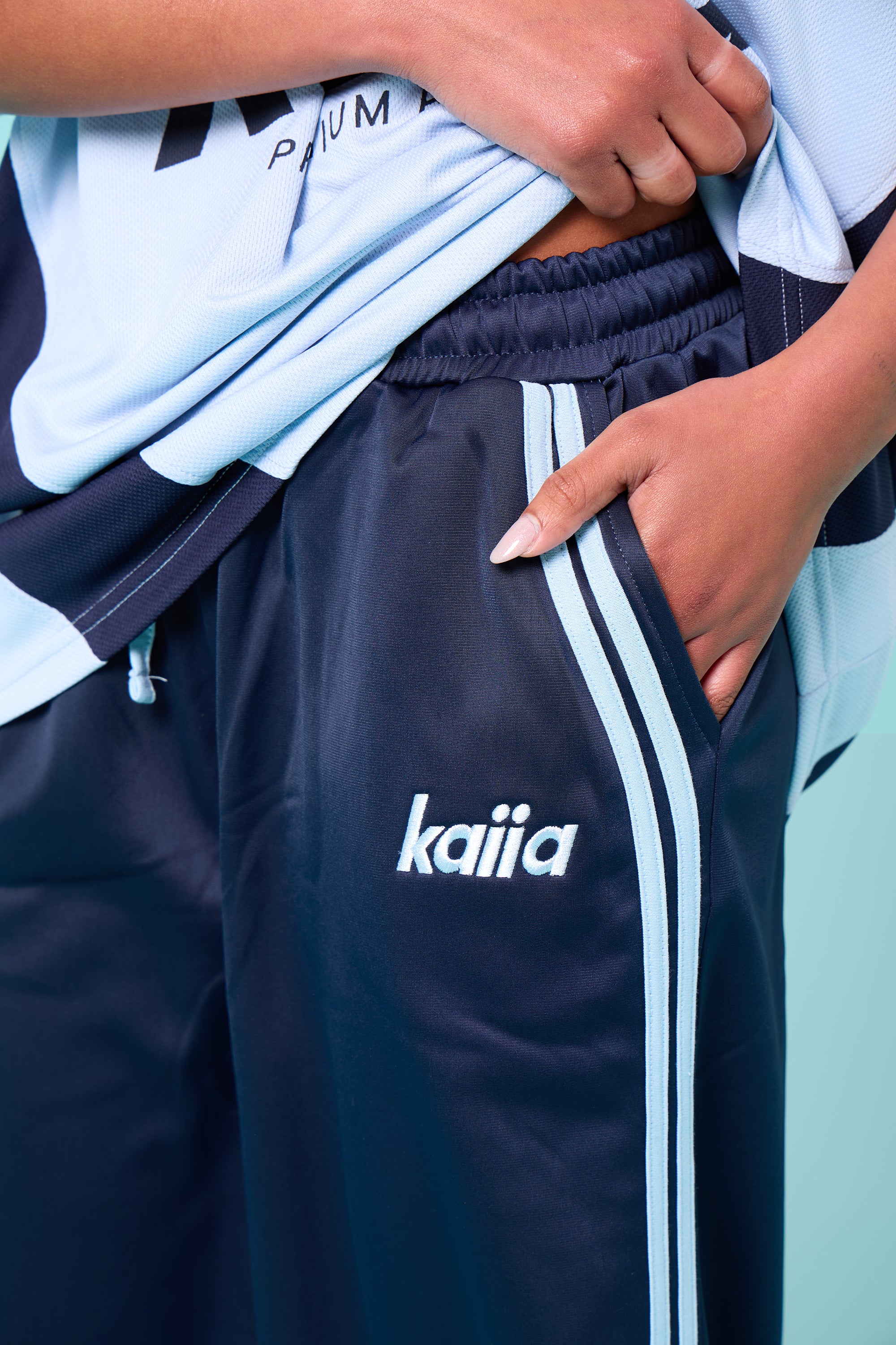 Kaiia Side Stripe Tricot Joggers Navy & Baby Blue - Image 2