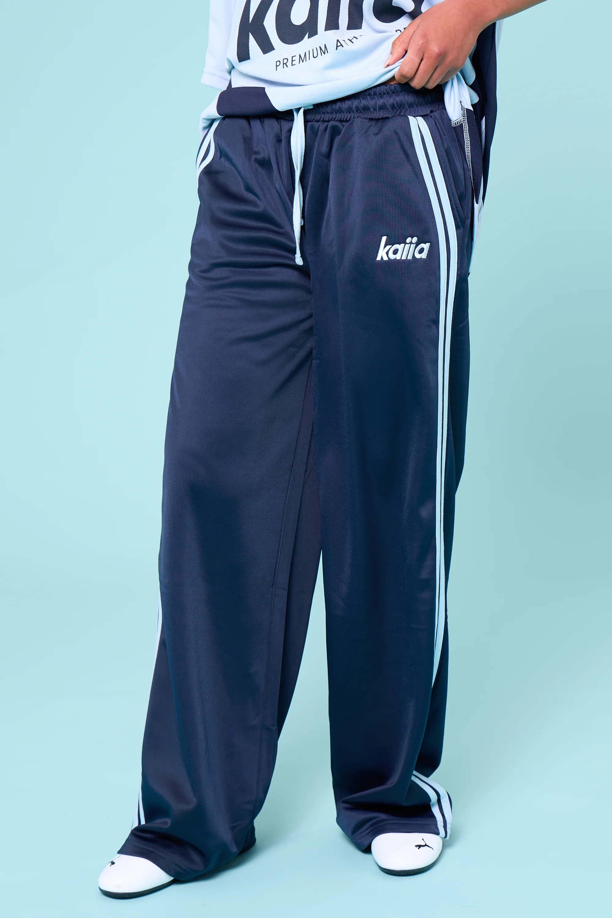 Kaiia Side Stripe Tricot Joggers Navy & Baby Blue - Image 3