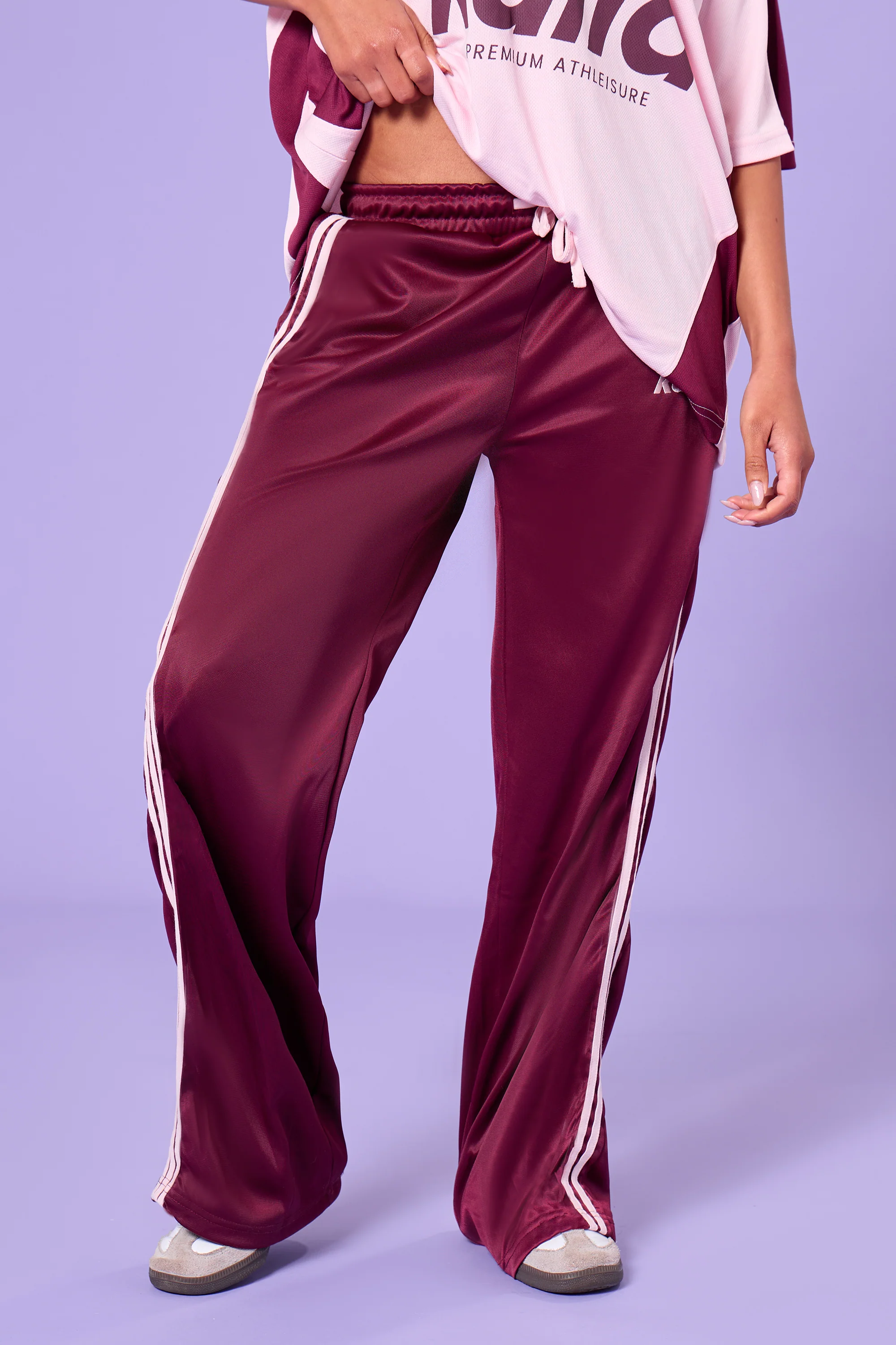 Kaiia Side Stripe Tricot Joggers Burgundy & Pink - Image 3