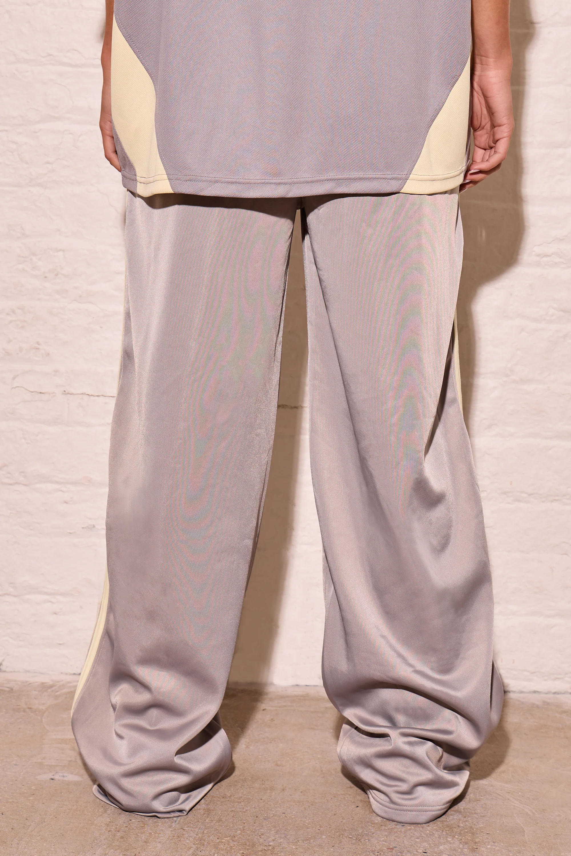 Kaiia Embroidered Tricot Joggers Mist Grey & Lemon - Image 4