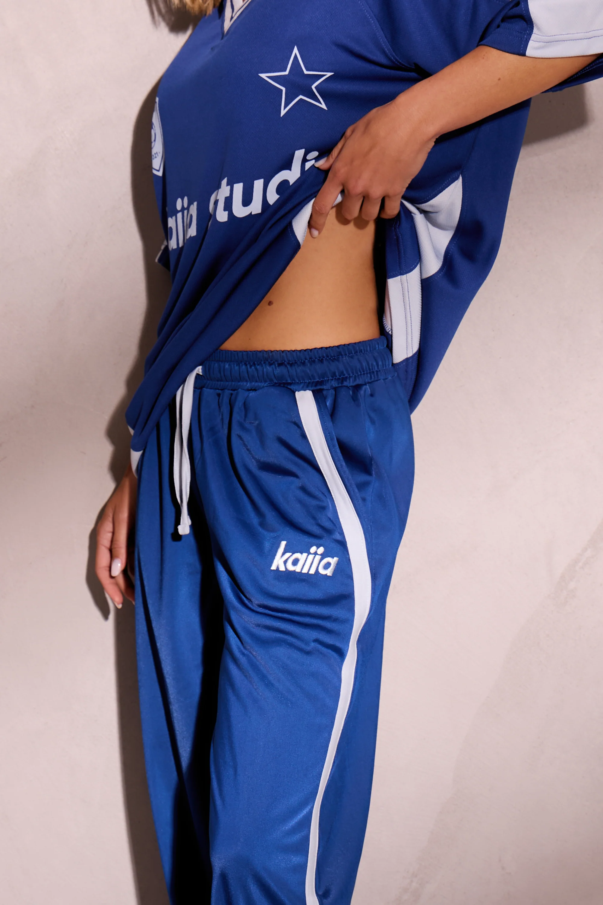 Kaiia Embroidered Tricot Joggers Victory Blue & Dusty Blue - Image 2