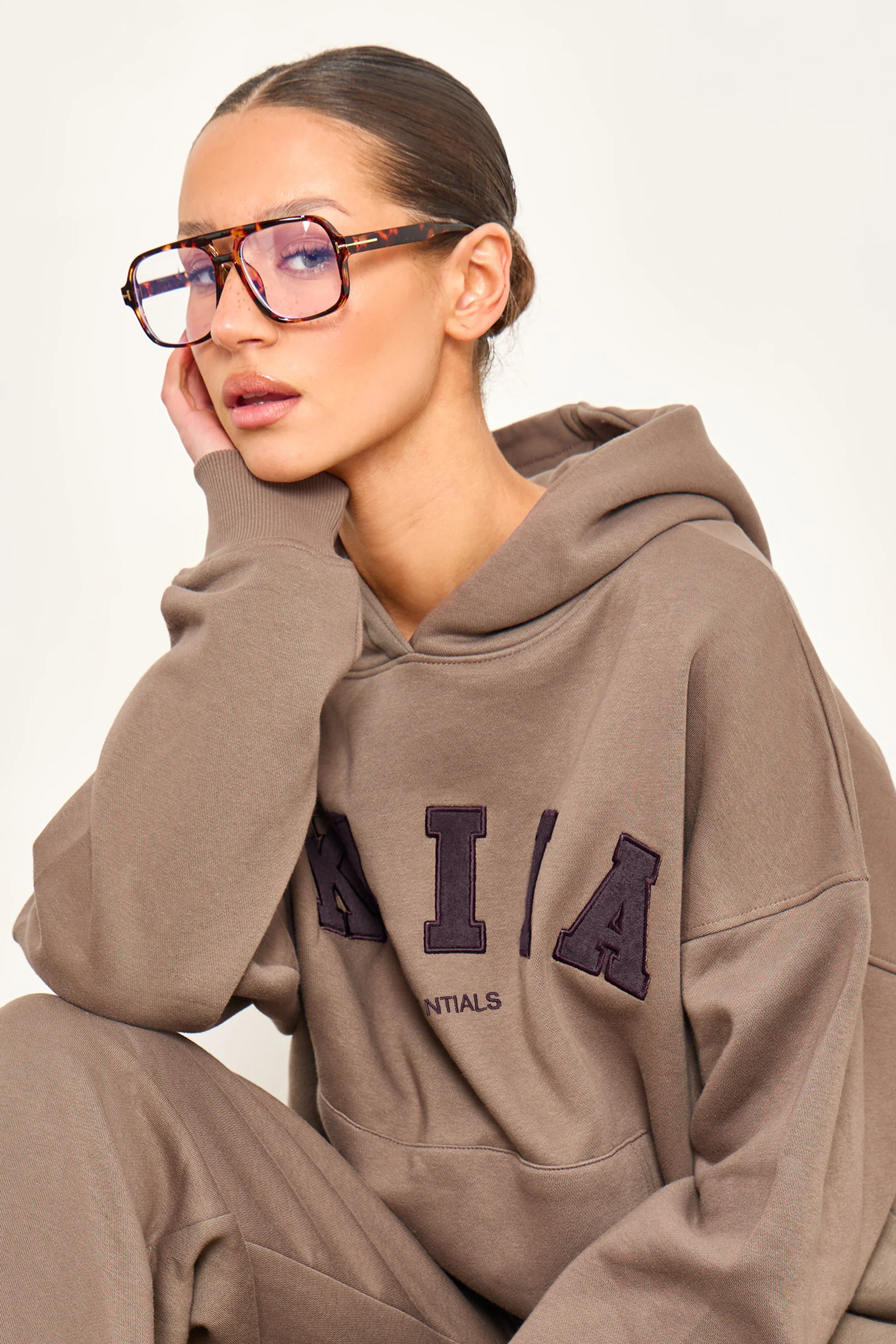 Kaiia Essentials Slogan Oversized Hoodie Biscuit - Image 3