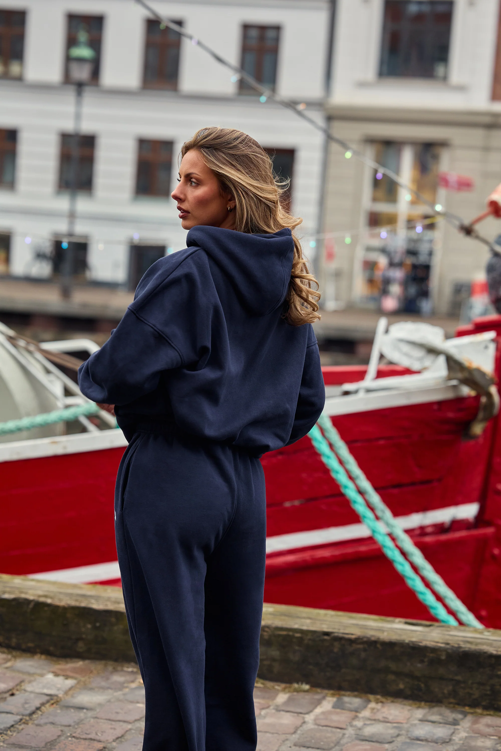 Kaiia Essentials Slogan Oversized Hoodie Navy & Baby Blue - Image 3