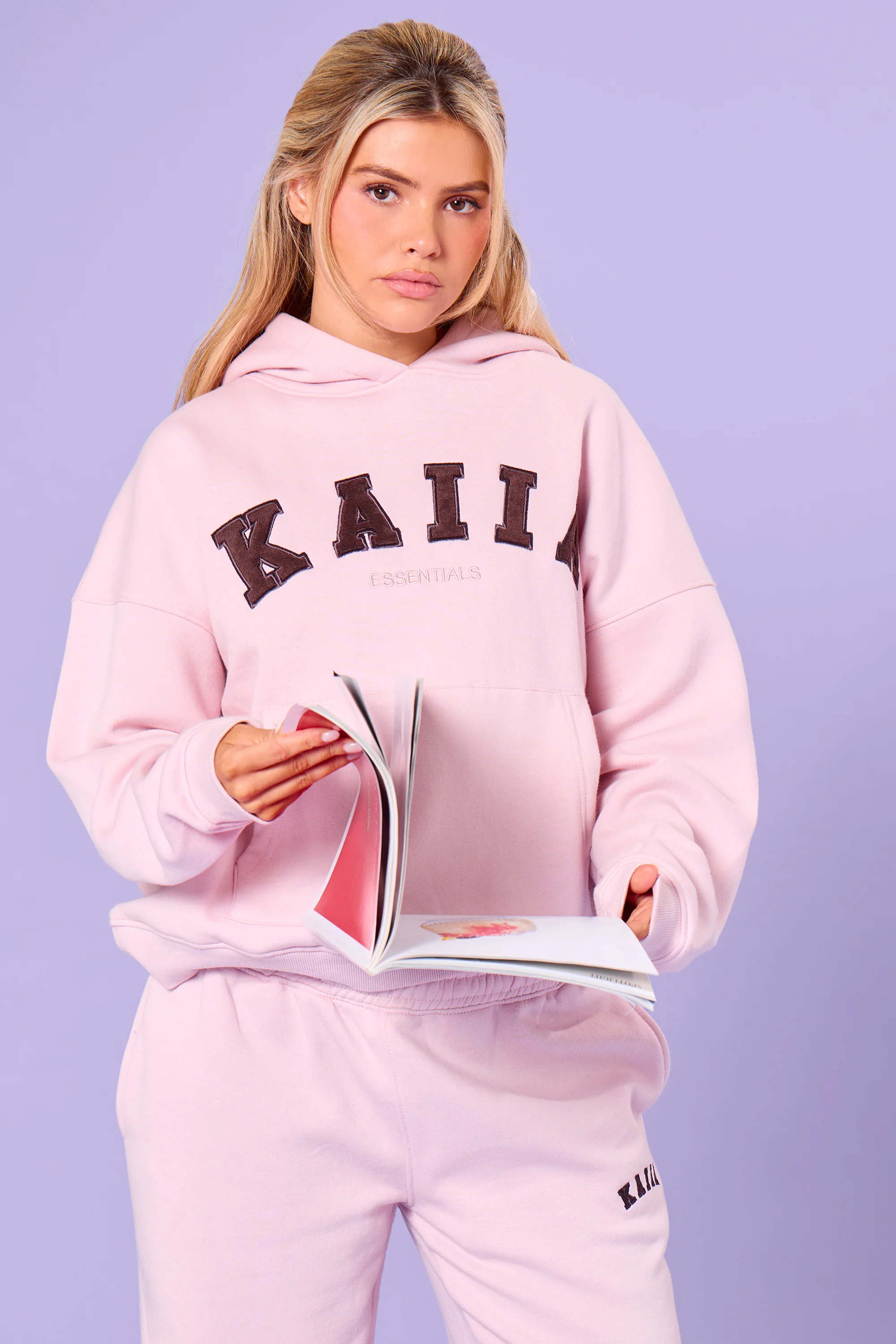 Kaiia Essentials Slogan Oversized Hoodie Pink Chai & Bitter Chocolate
