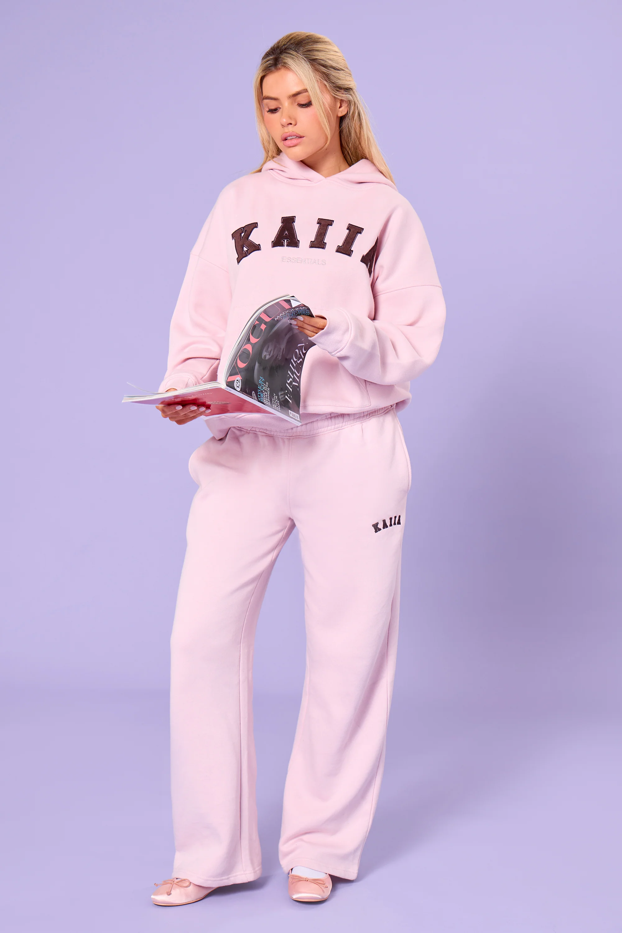 Kaiia Essentials Slogan Oversized Hoodie Pink Chai & Bitter Chocolate - Image 4