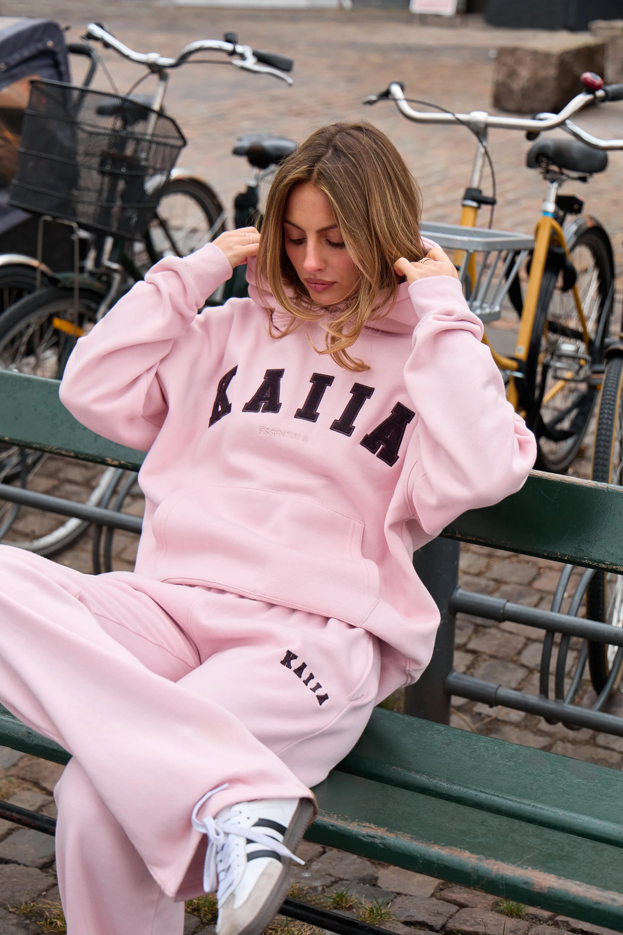 Kaiia Essentials Slogan Oversized Hoodie Pink Chai & Bitter Chocolate - Image 5